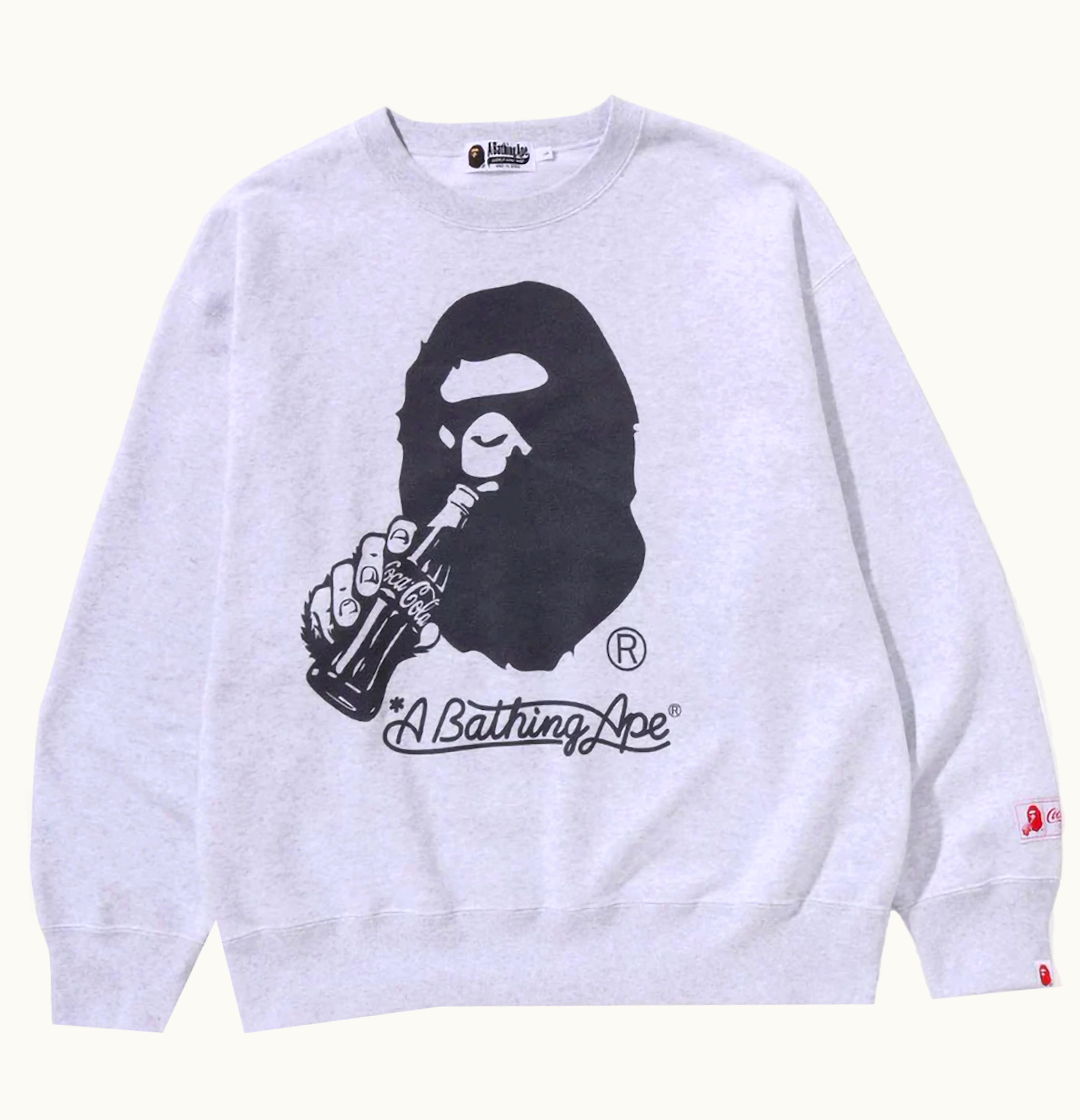 BAPE BAPE X Coca Cola Ape Head Crewneck Gray