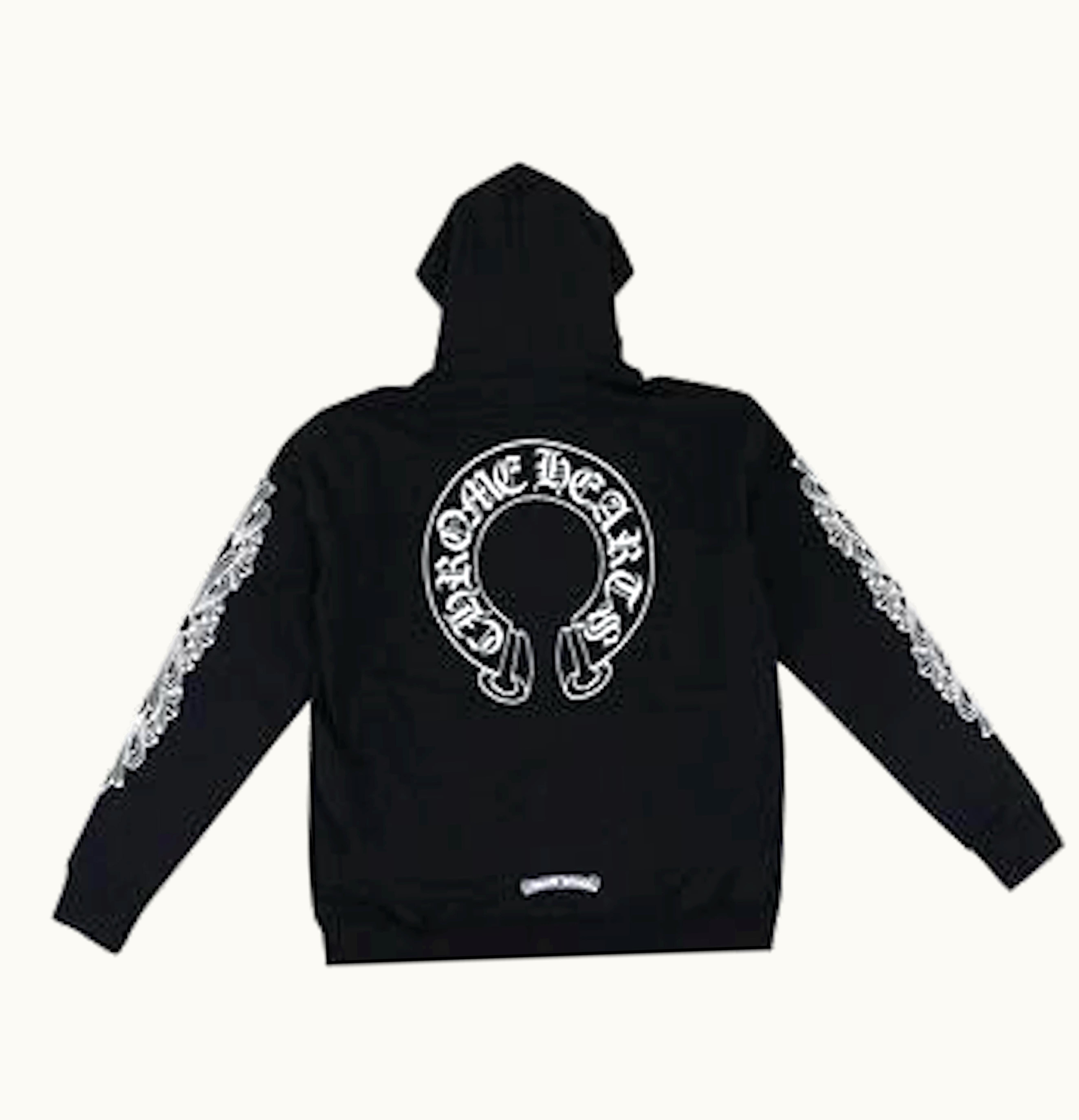 Chrome Hearts Horseshoe Floral Cross Sleeve Zip Up Hoodie Black White