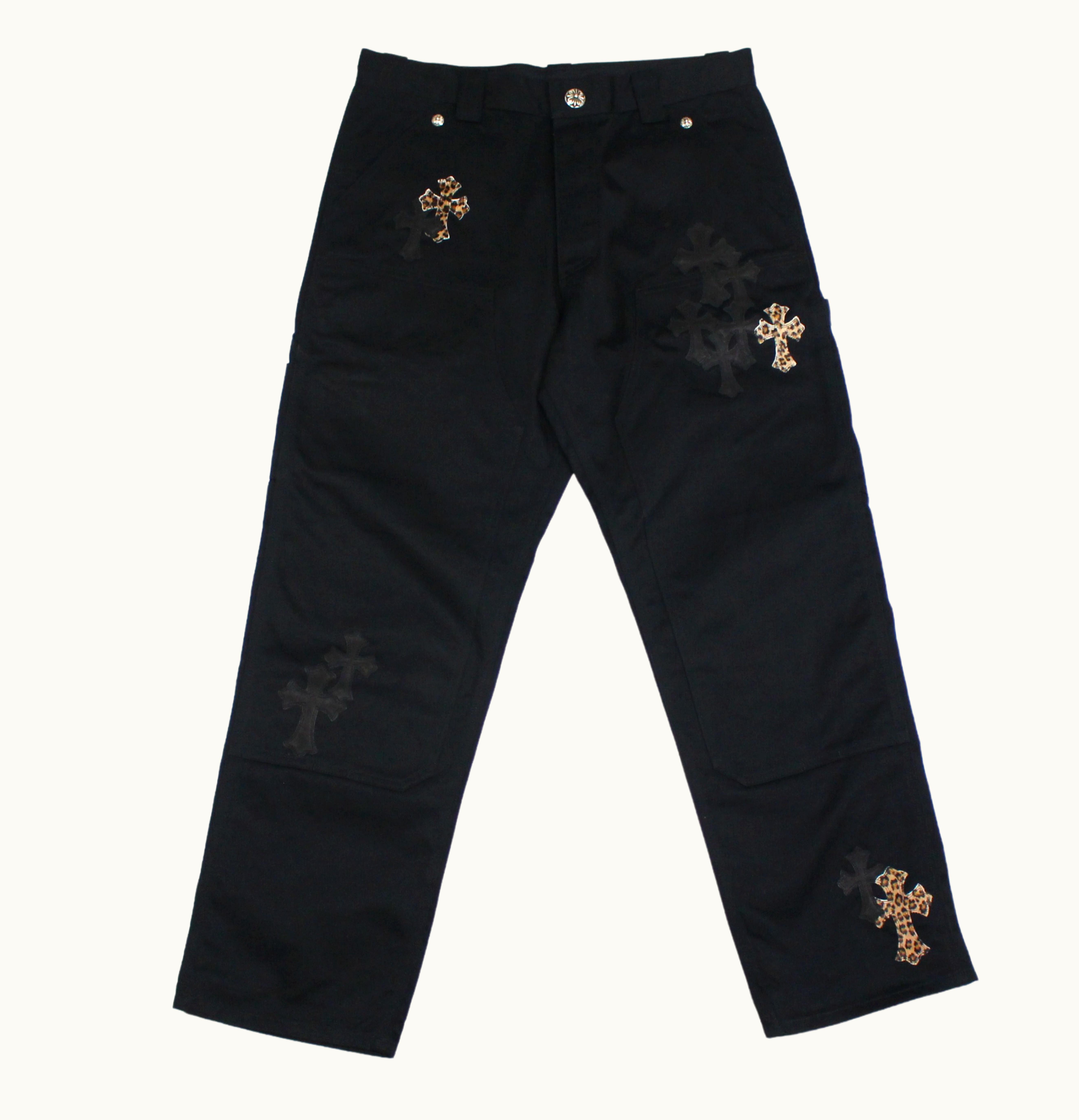 Chrome Hearts Leopard Black Cross Patch Carpenter Pants Black