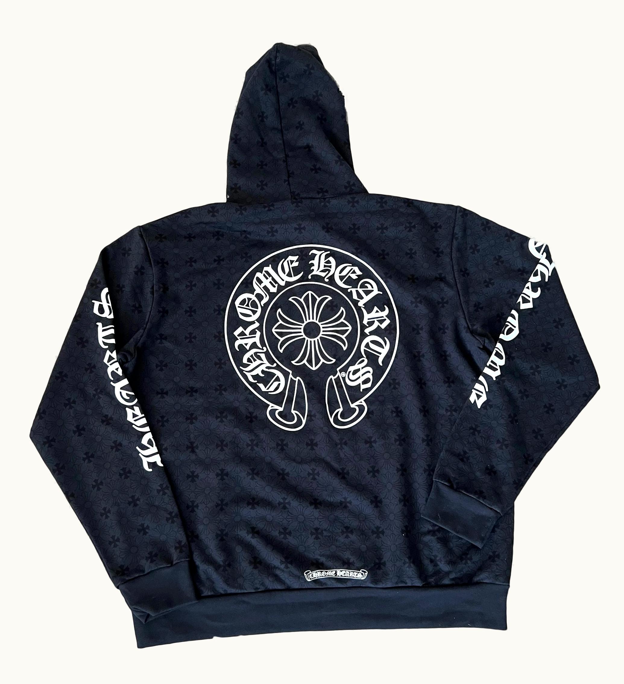 Chrome Hearts Plus Cross Allover Print With Horseshoe Logo Hoodie Black