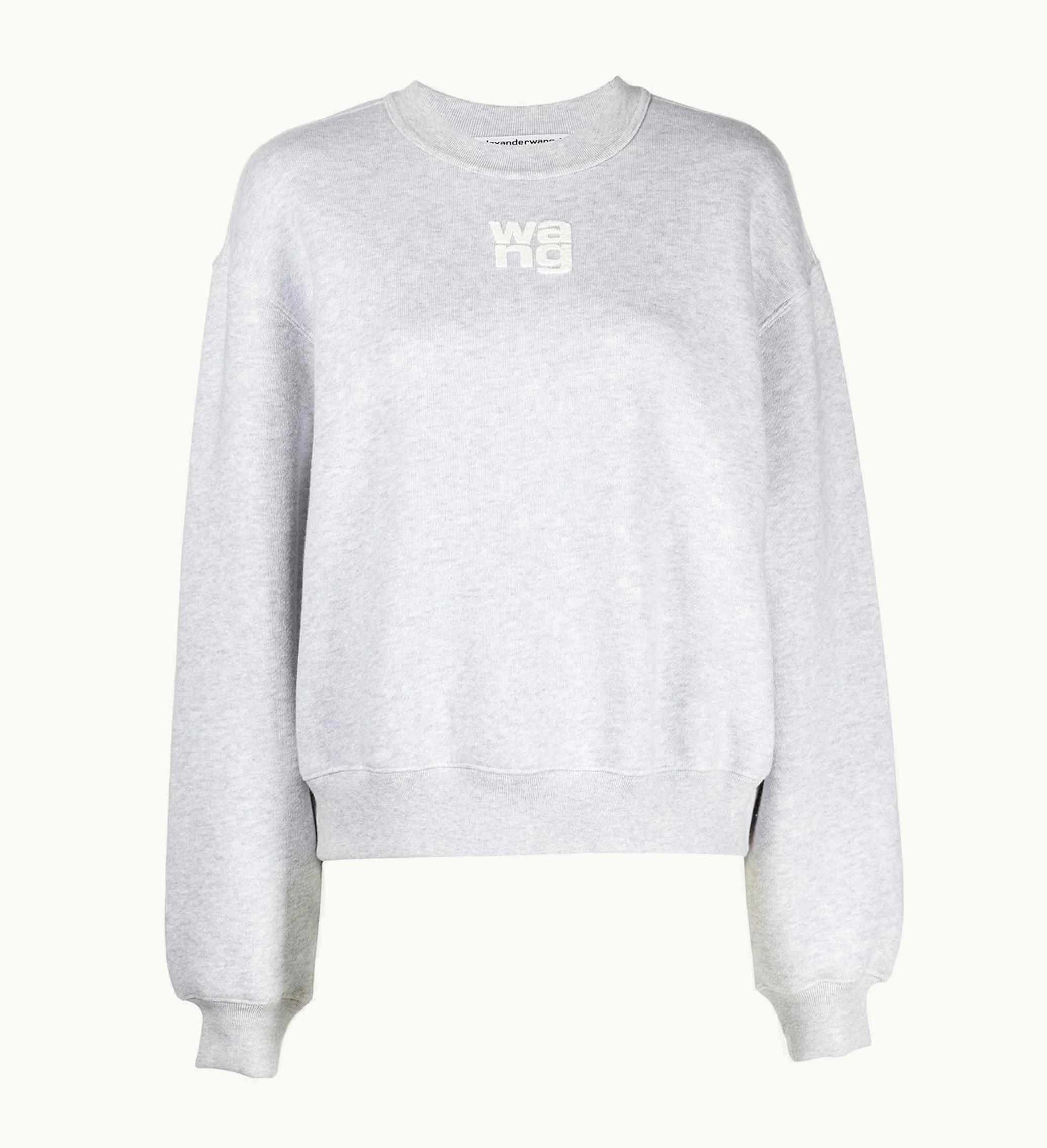 T by Alexander Wang T By Alexander Wang Essential Puff Logo Terry Crewneck Sweatshirt Heather Grey