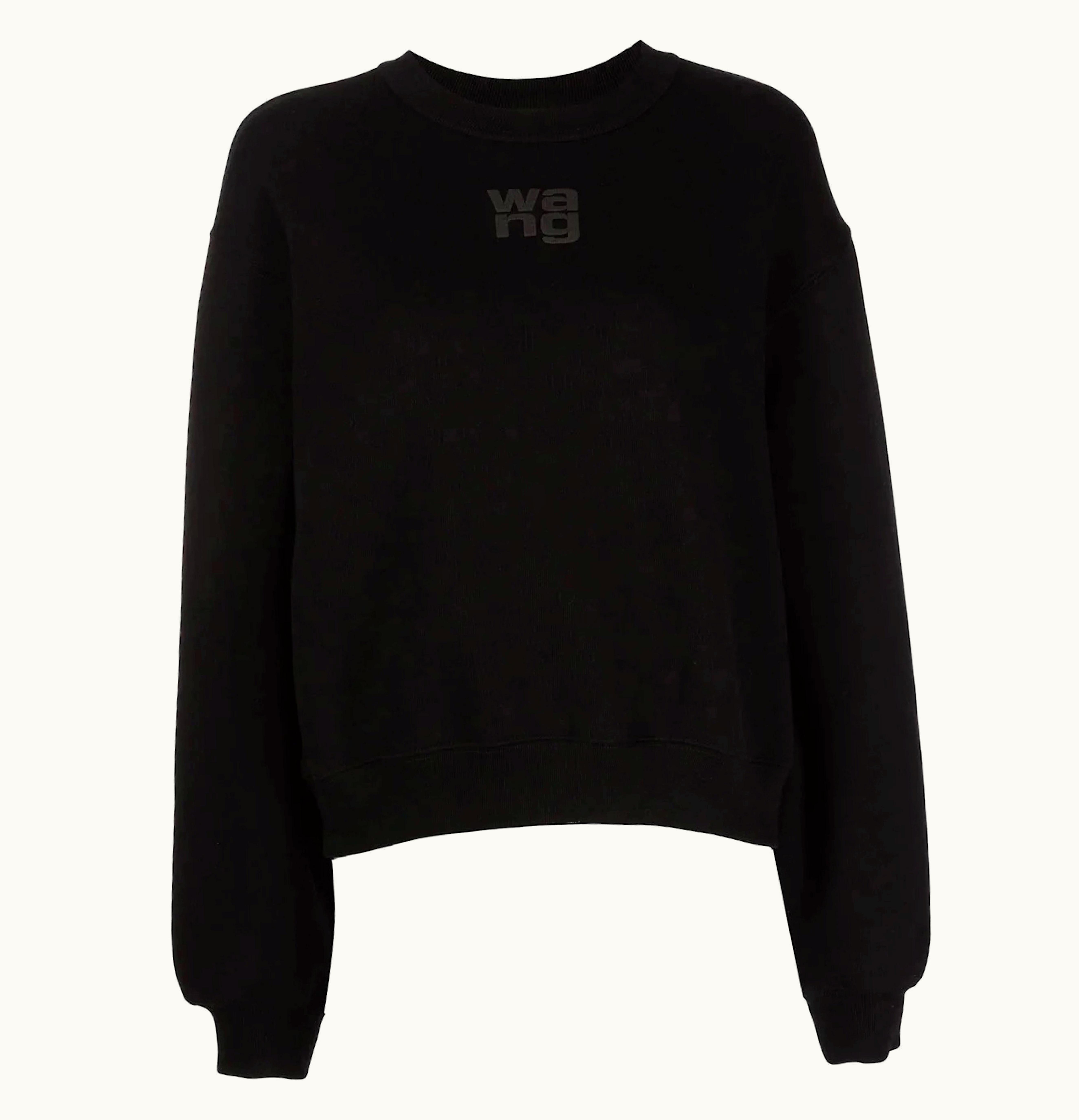 T by Alexander Wang T By Alexander Wang Essential Puff Logo Terry Crewneck Sweatshirt Black