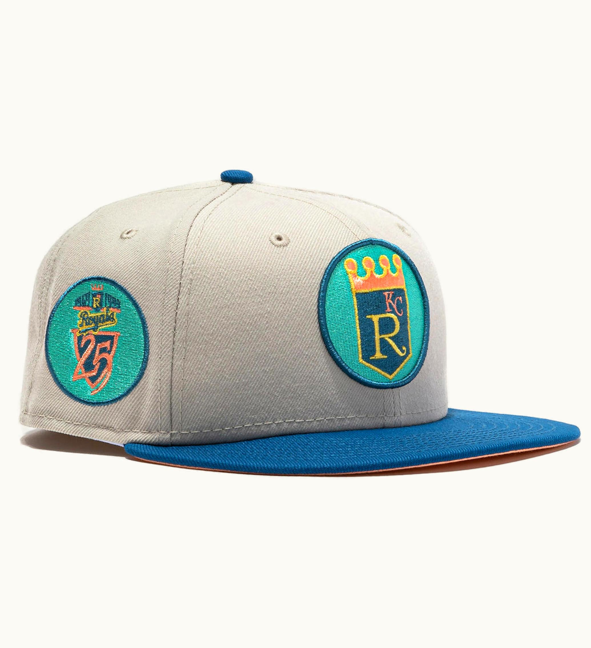 New Era New Era Kansas City Royals Ocean Drive 25th Anniversary Patch Hat Club Exclusive 59fifty Fitted Hat Stone Indigo Peach