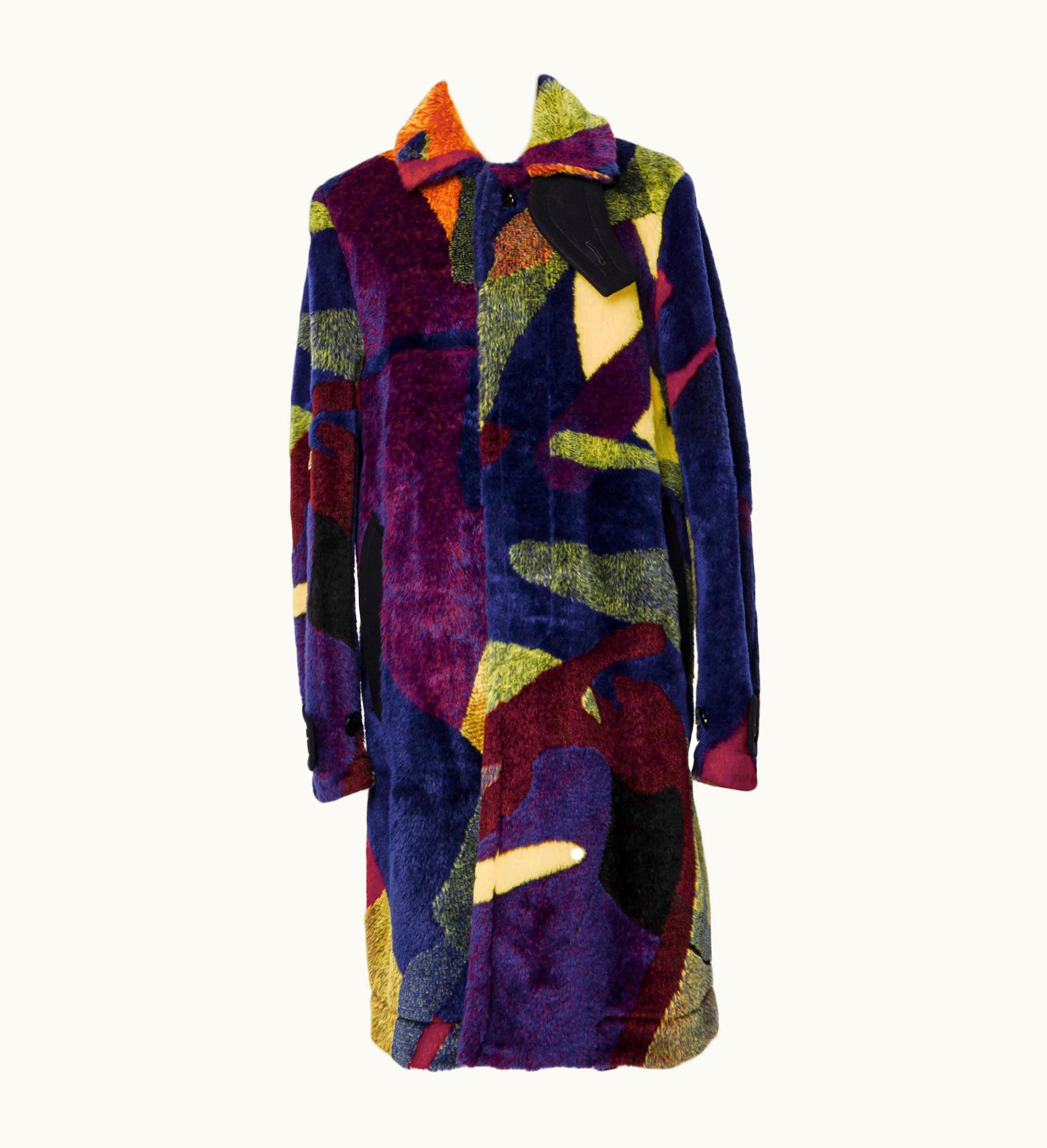 KAWS X Sacai Jacquard Faux Fur Coat Multi