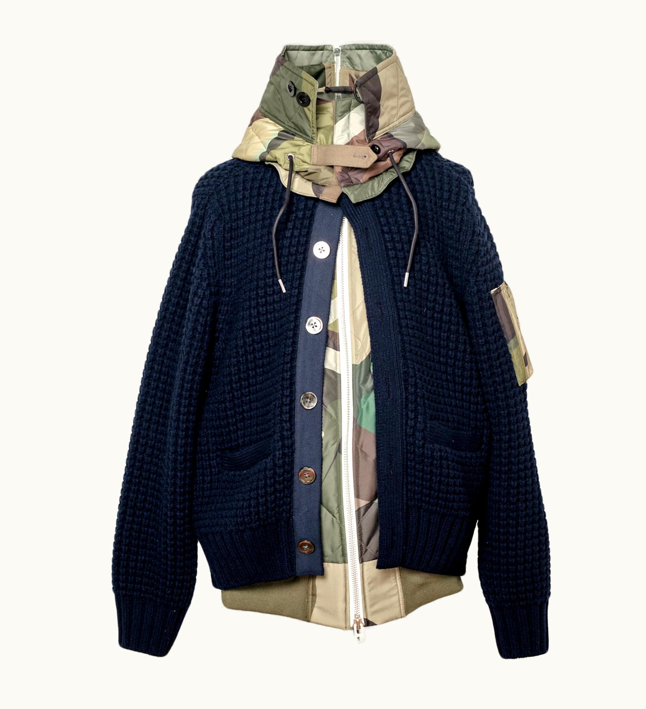 KAWS KAWS X Sacai Nylon Twill Wool Knit Blouson Green