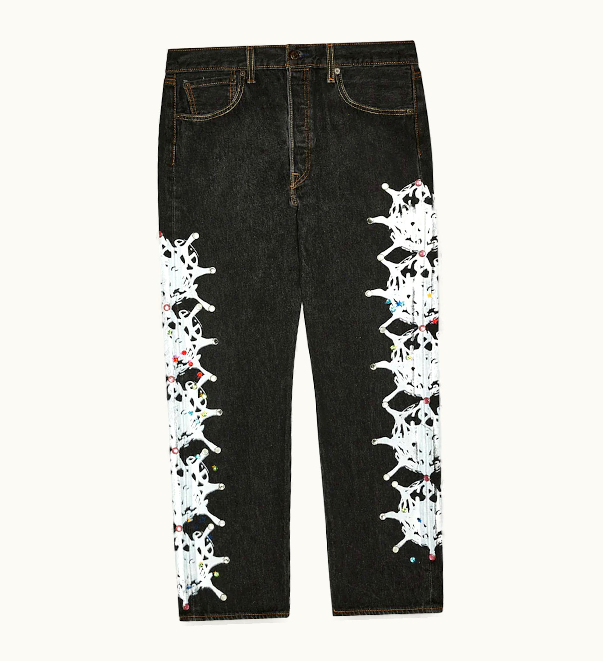 Sp5der Sp5der Vintage Web And Stone Denim Pant Black