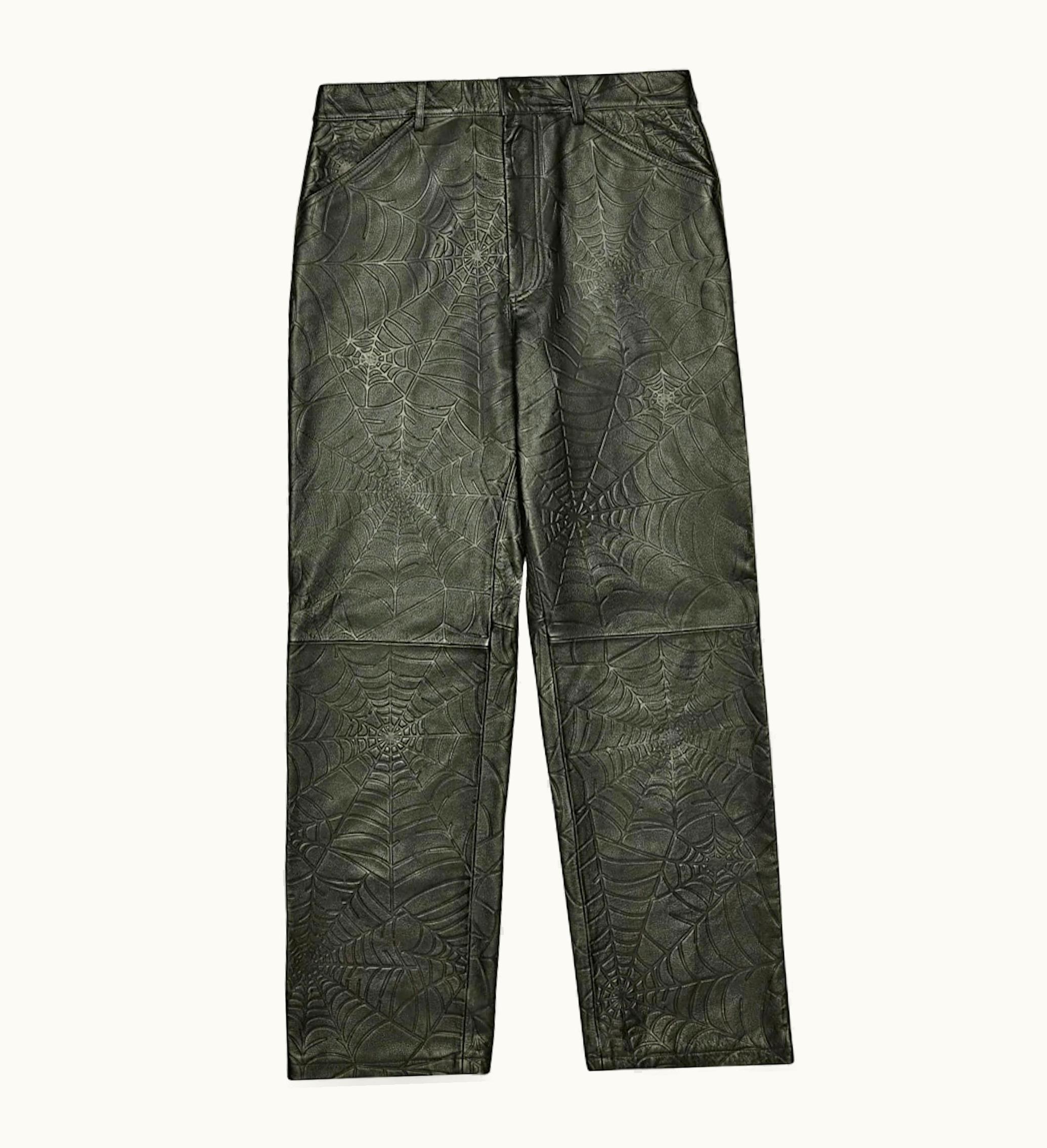 Sp5der Sp5der Debossed Web Leather Pant Black