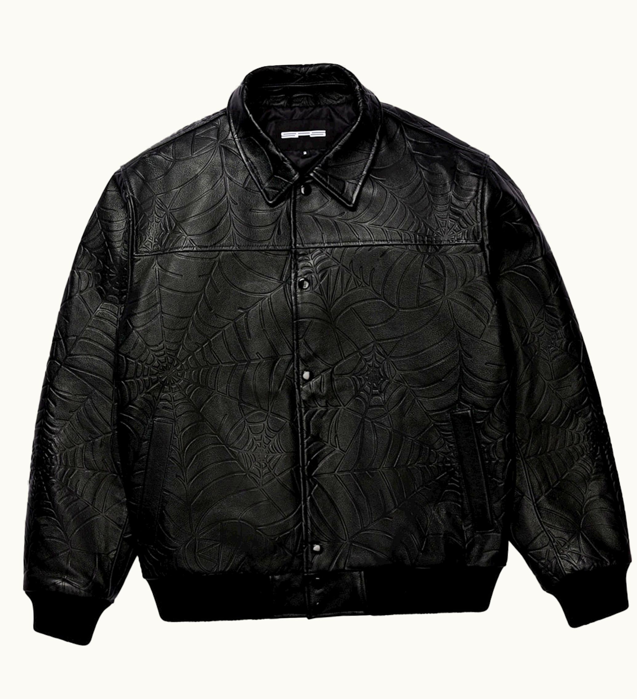 Sp5der Sp5der Debossed Web Leather Jacket Black