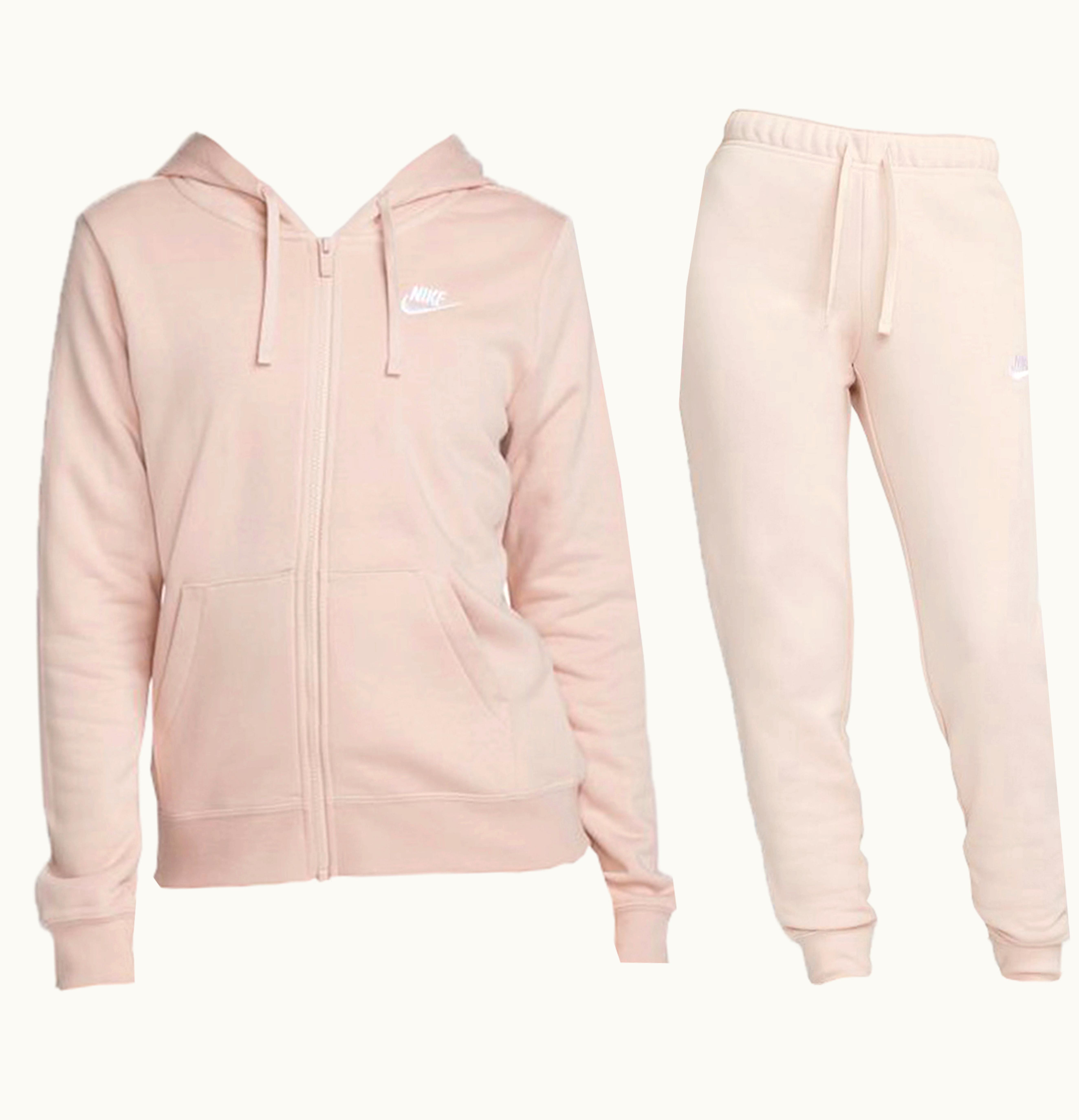 Nike Nike Sportswear Club Fleece Full Zip Hoodie Joggers Set Pink Oxford White
