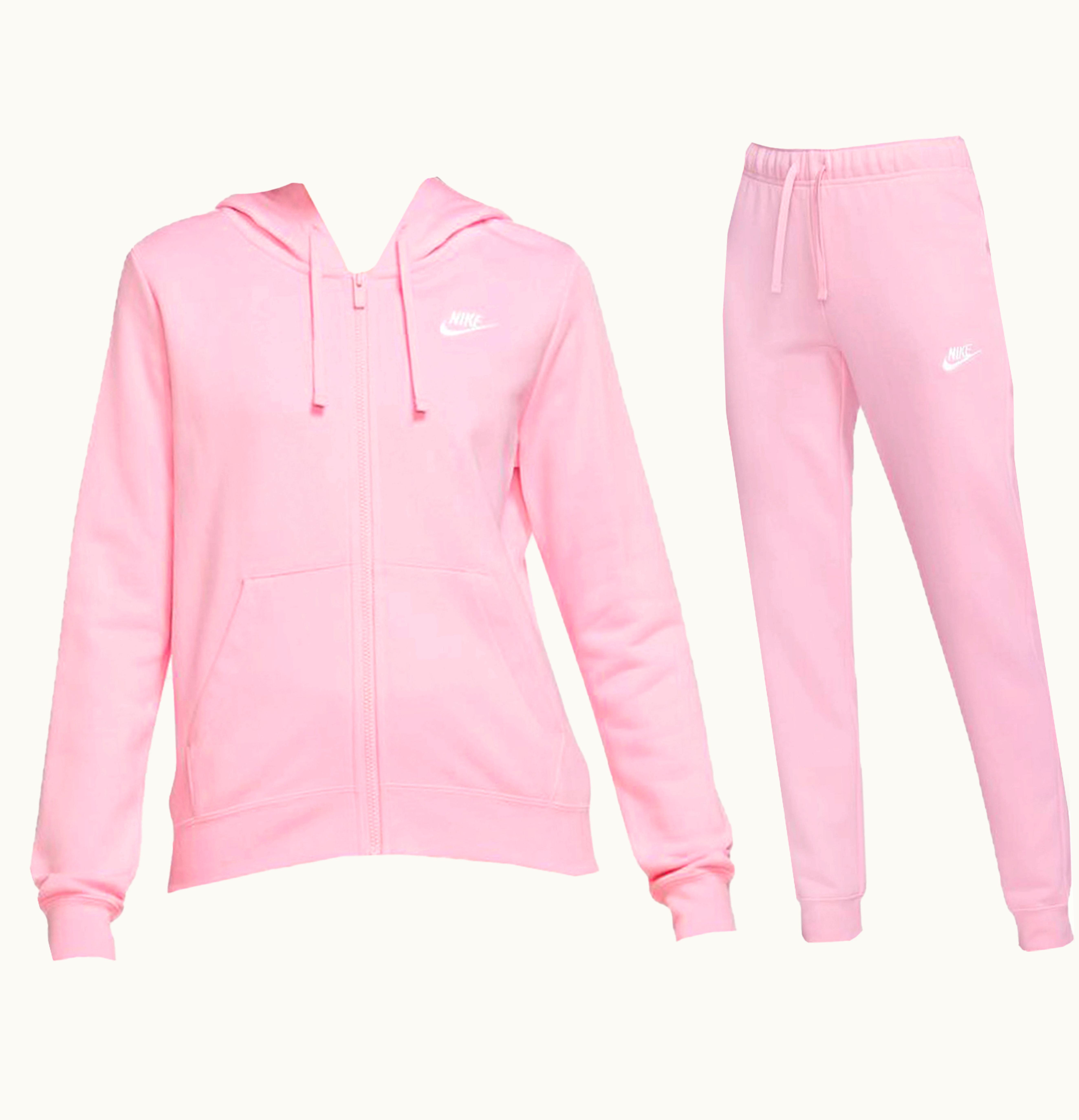 Nike Nike Sportswear Club Fleece Full Zip Hoodie Joggers Set Med Soft Pink White