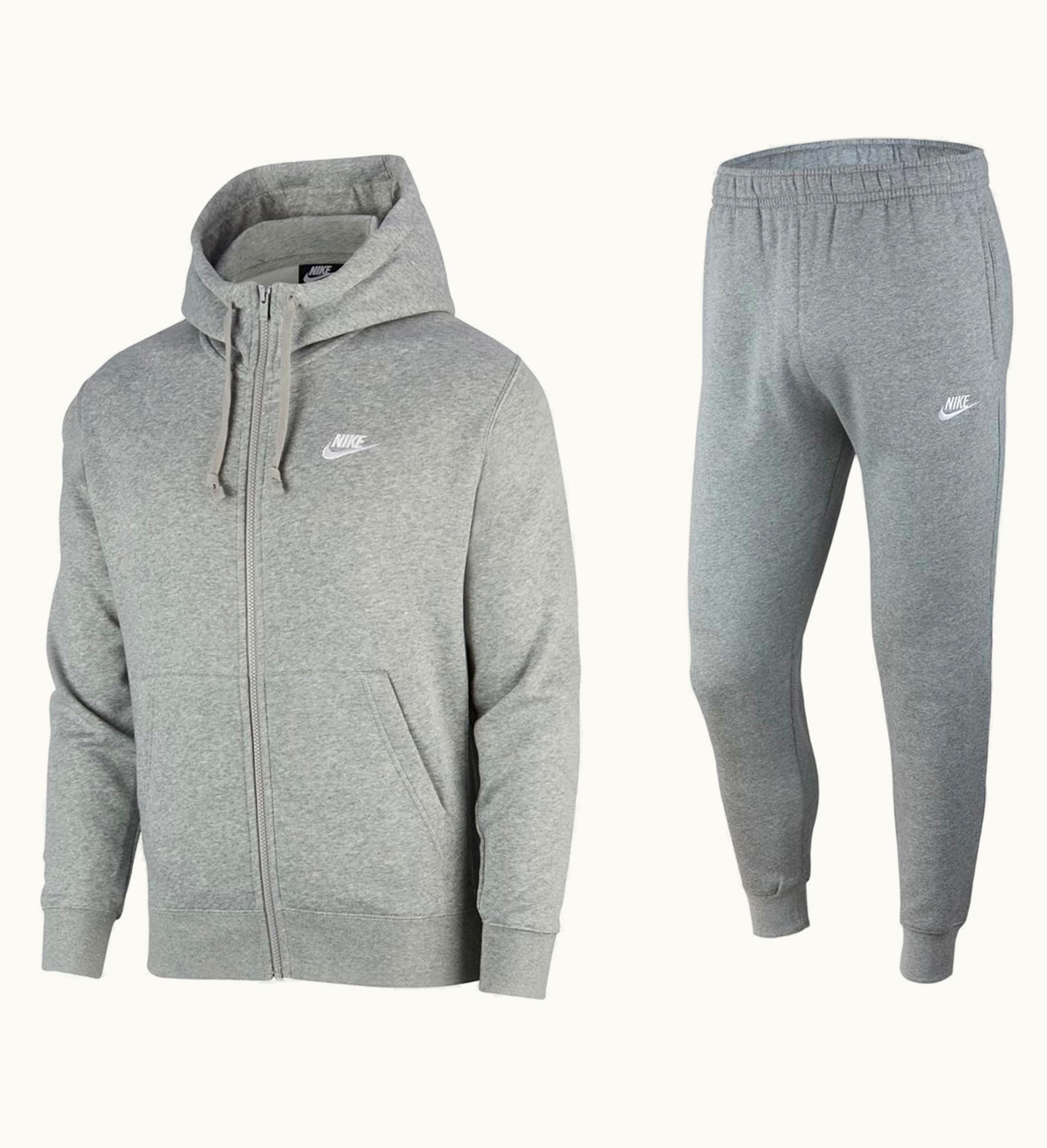 Nike Nike Sportswear Club Fleece Full Zip Hoodie Joggers Set Dark Grey Heather Matte Silver White