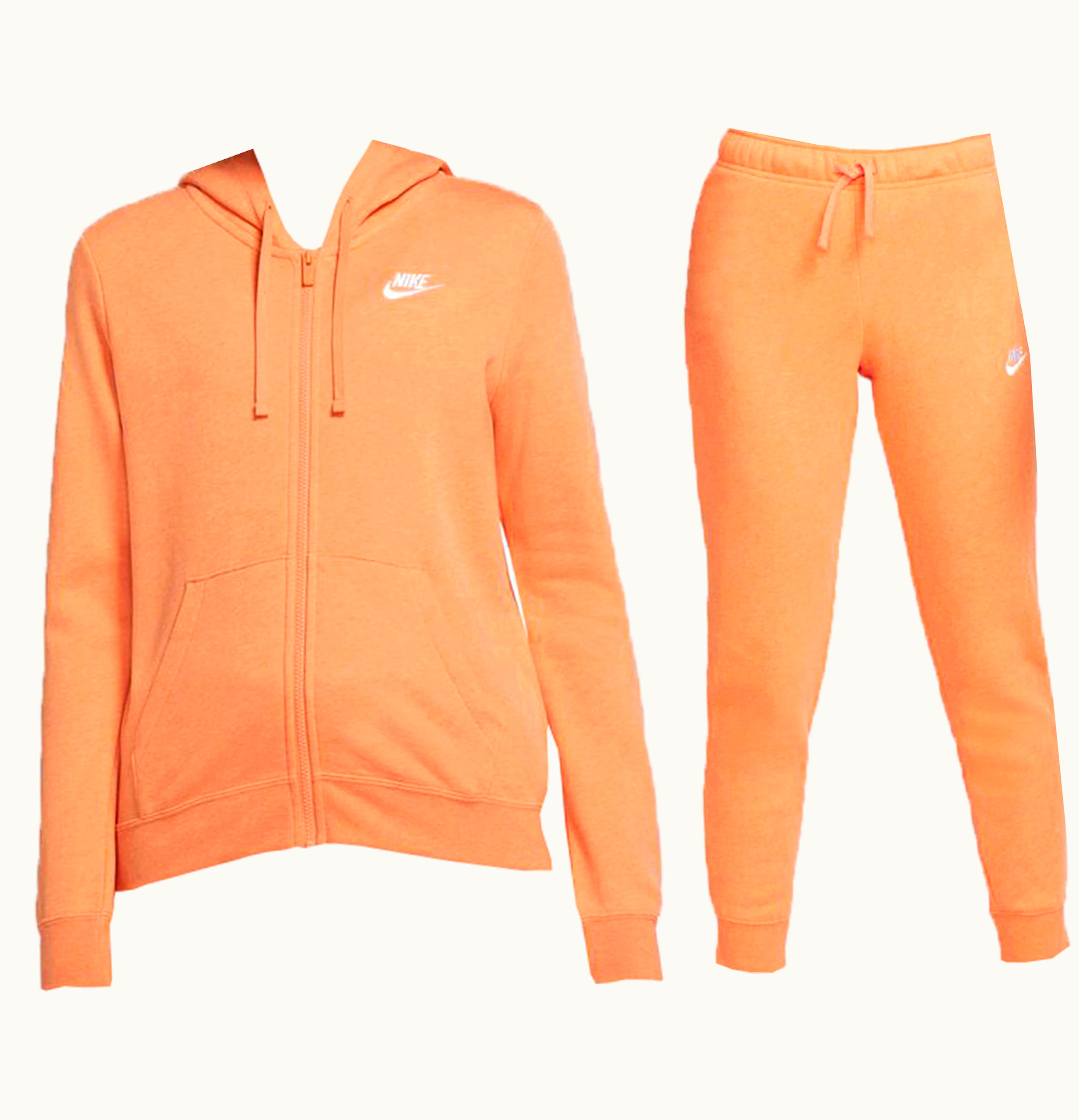 Nike Nike Sportswear Club Fleece Full Zip Hoodie Joggers Set Orange Trance Htr White