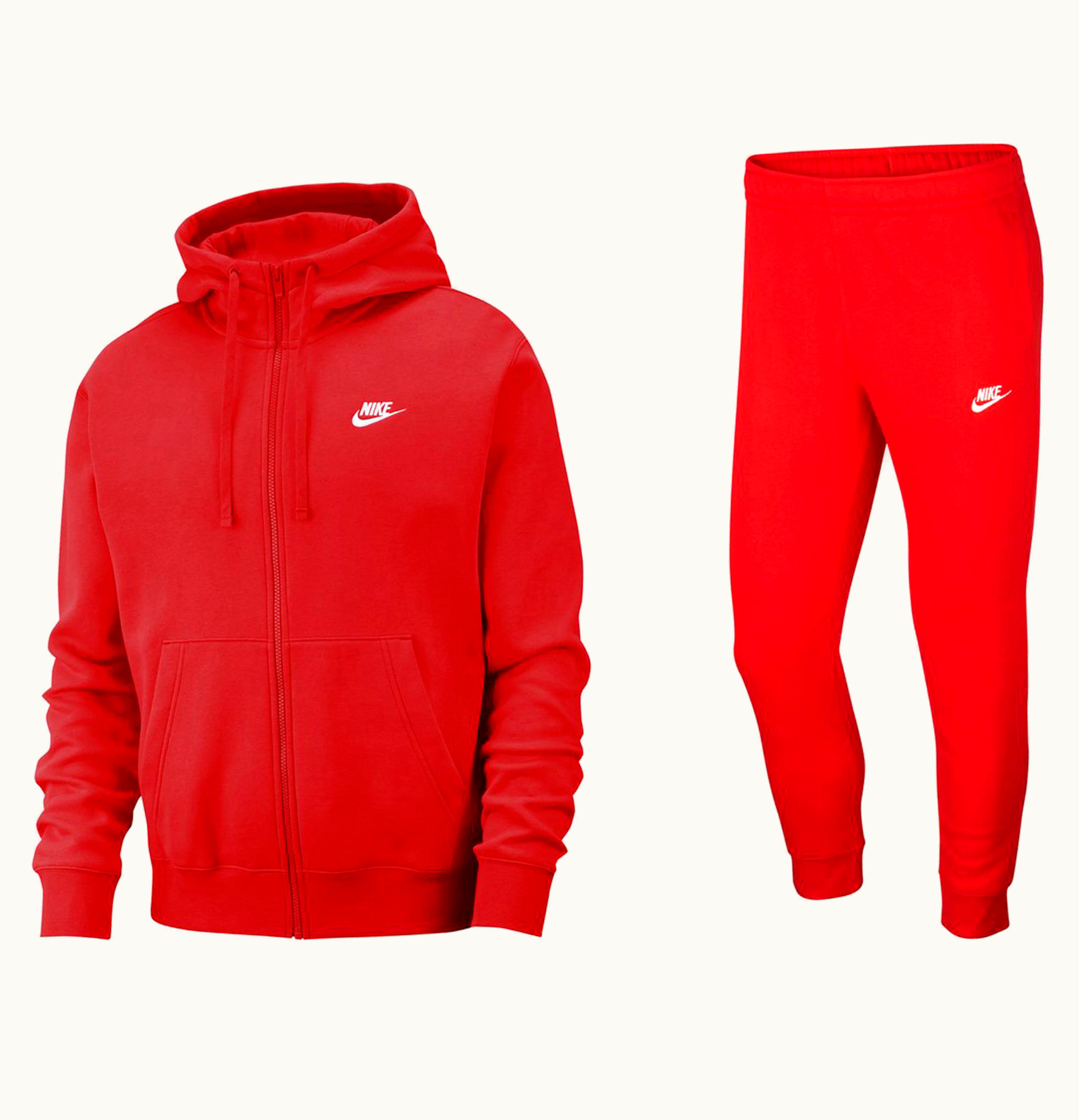 Nike Sportswear Club Fleece Full Zip Hoodie Joggers Set University Red University Red White