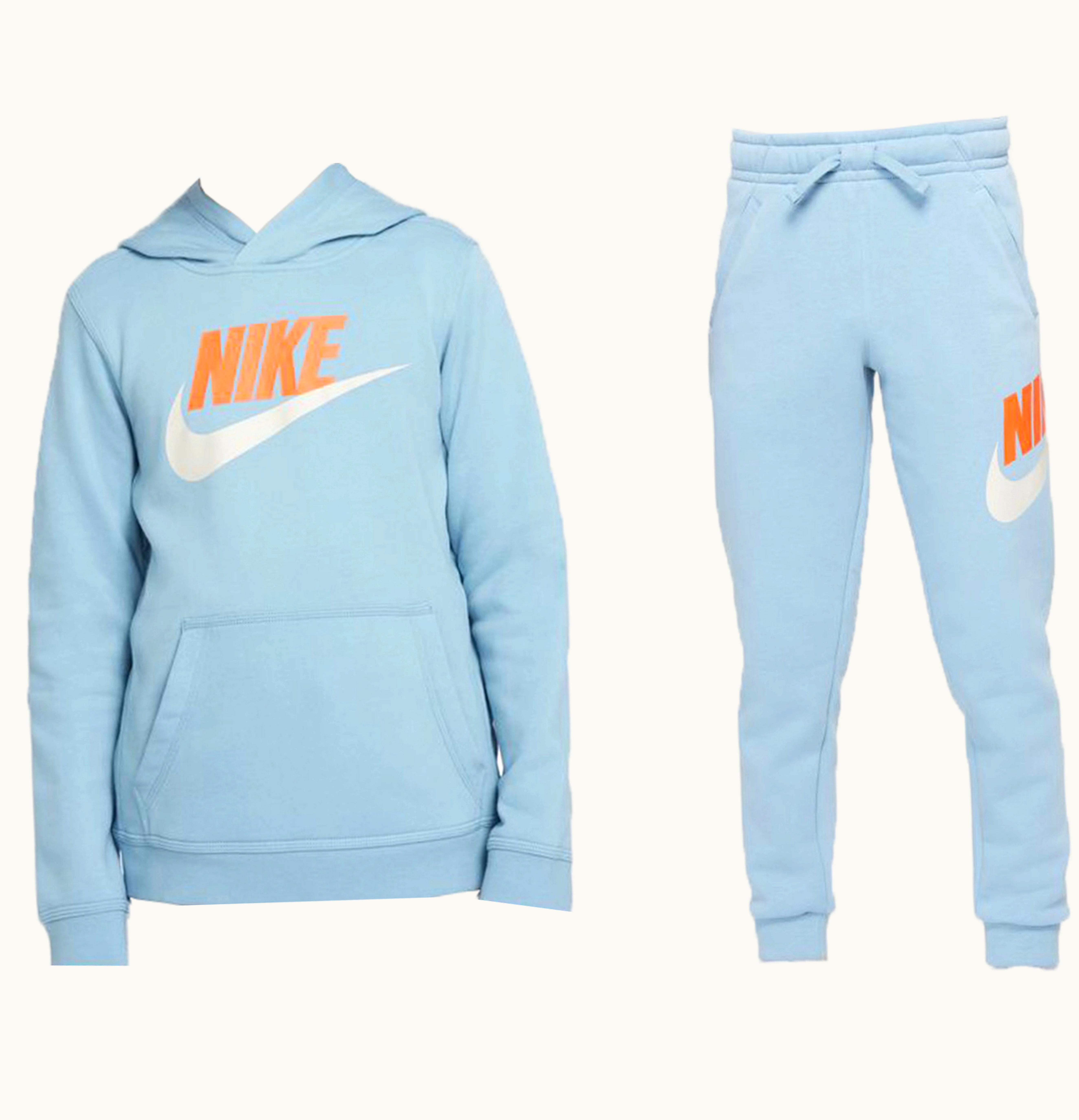Nike Nike Sportswear Club Fleece Pullover Hoodie Pants Set Worn Blue Rush Orange