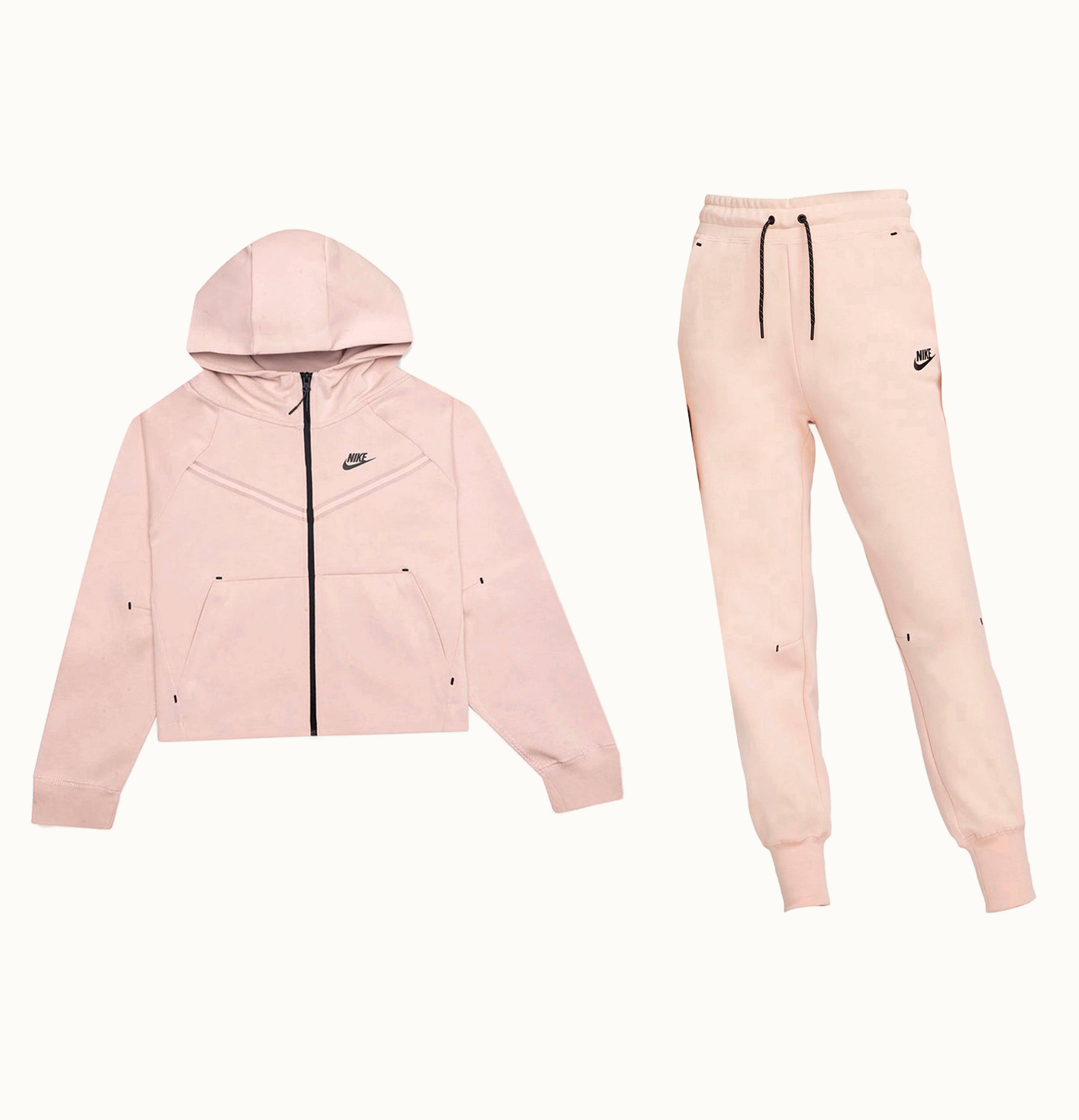 Nike Sportswear Tech Fleece Hoodie Joggers Set Pink Oxford Black