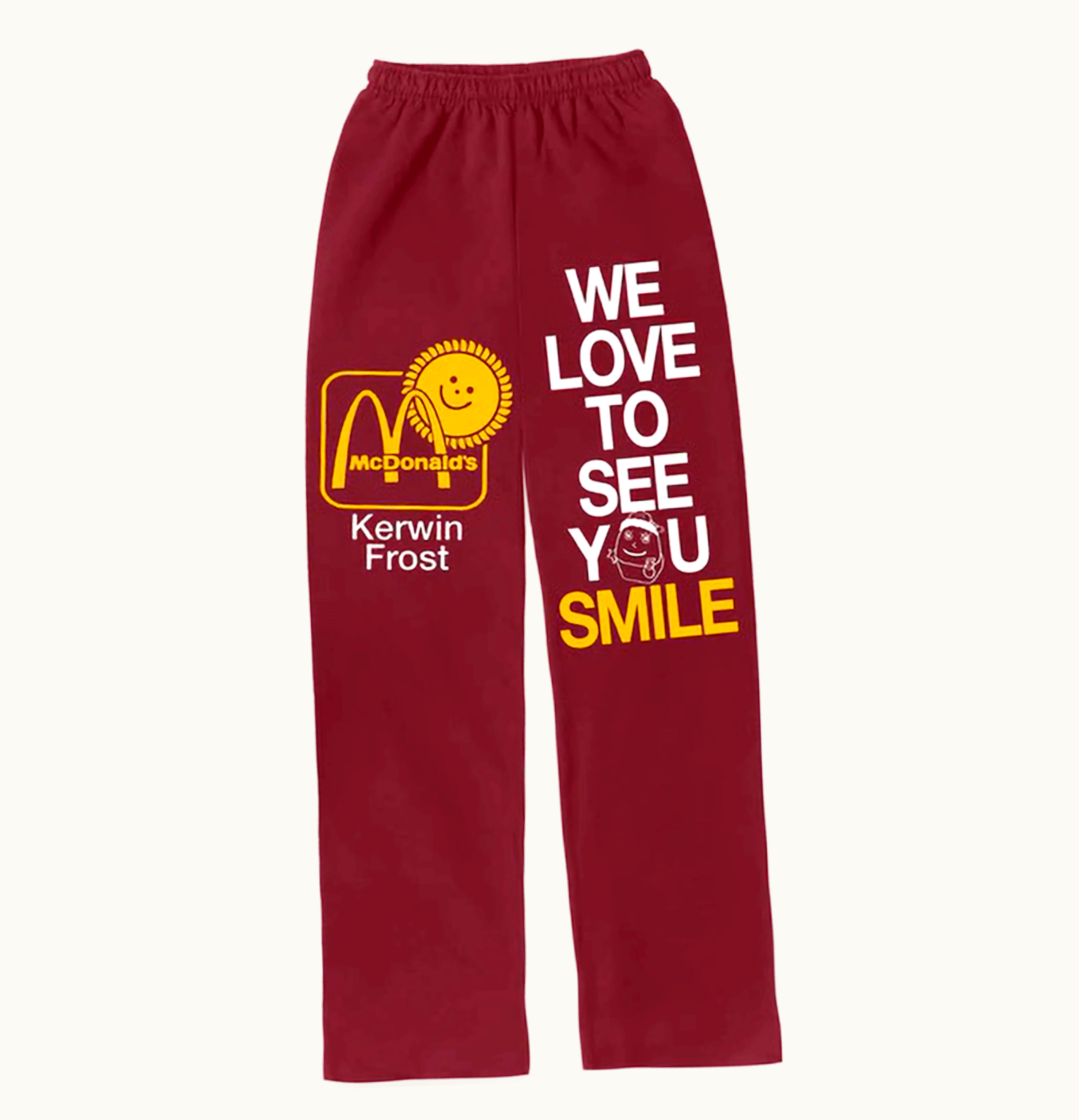 Kerwin Frost X McDonalds We Love To See You Smile Wide Leg Sweatpants Dark Red