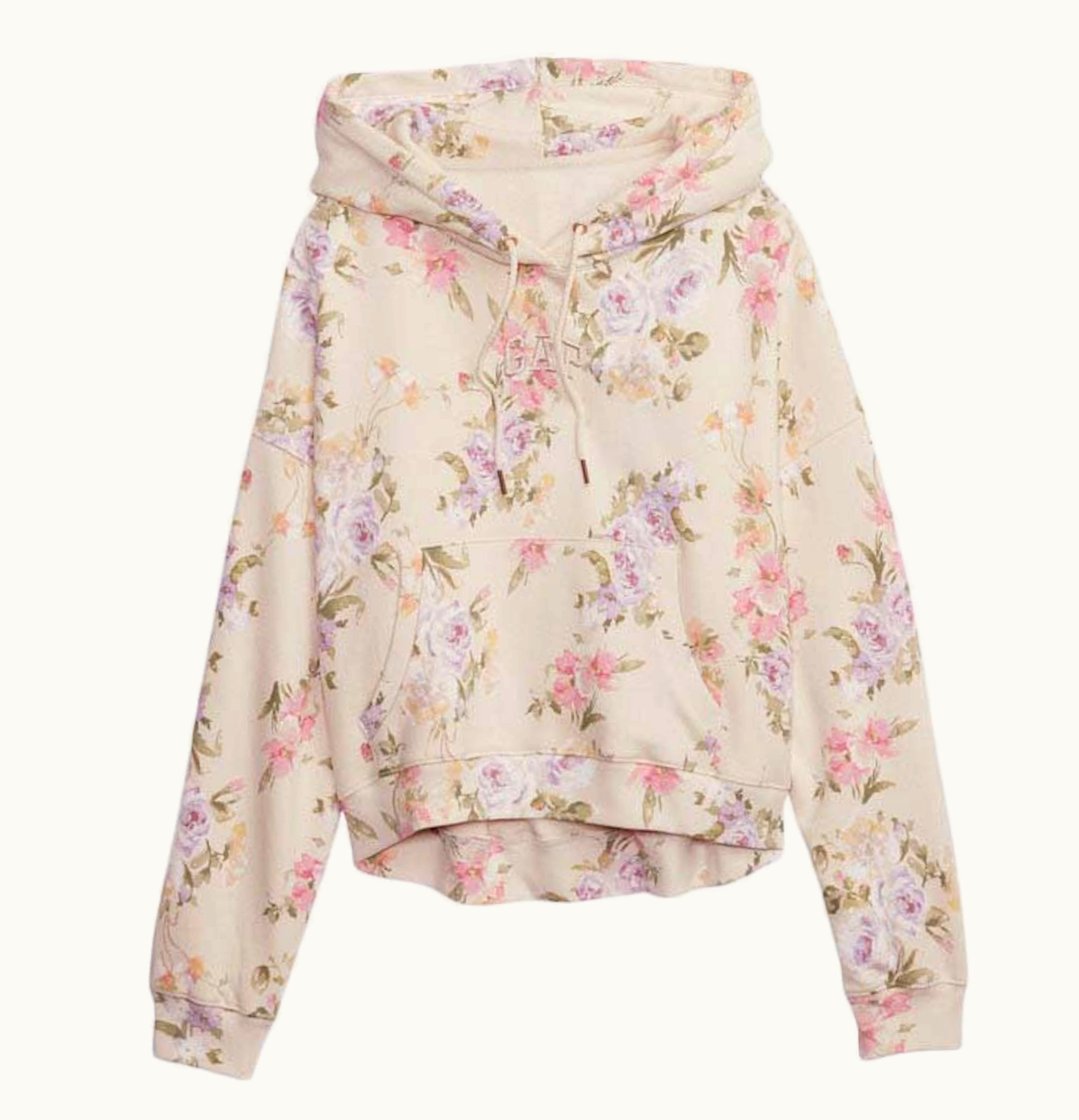 Gap X Loveshackfancy Floral Cropped Logo Hoodie Birch Beige