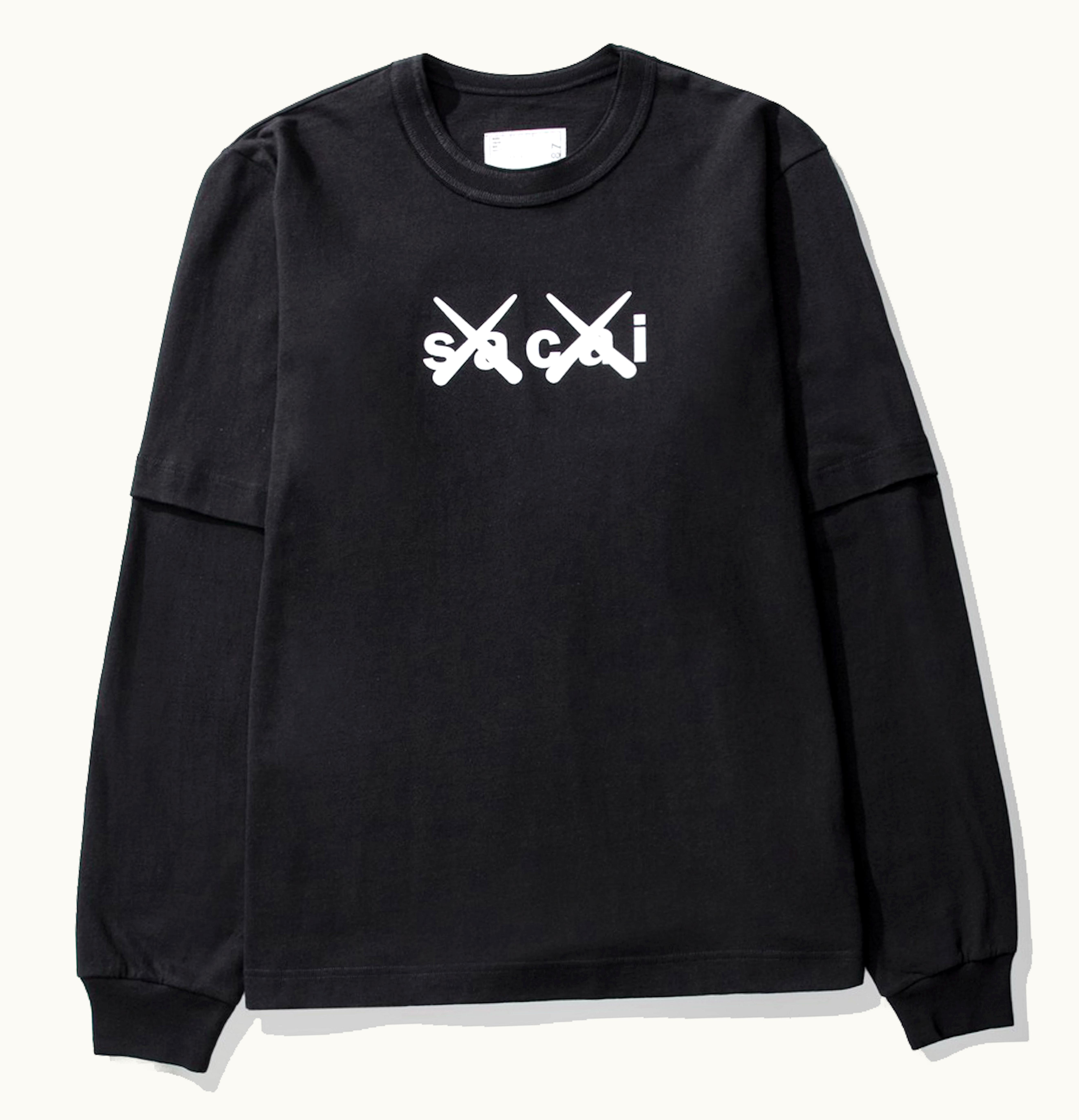 KAWS X Sacai Flock Print Long Sleeve T Shirt Black