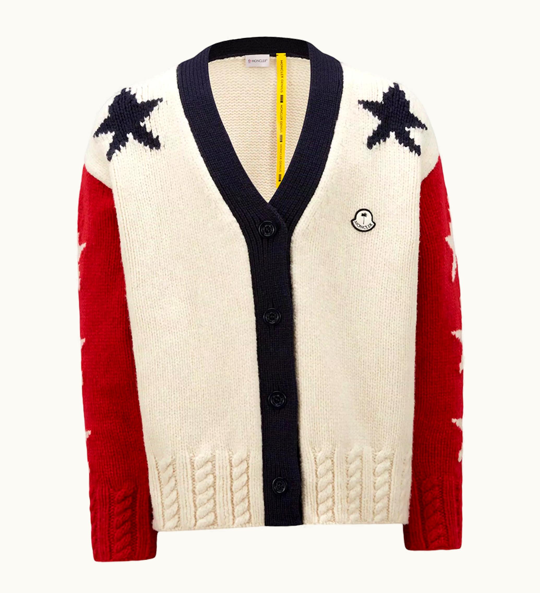 Moncler X Palm Angels Wool Cardigan Off White Red Blue