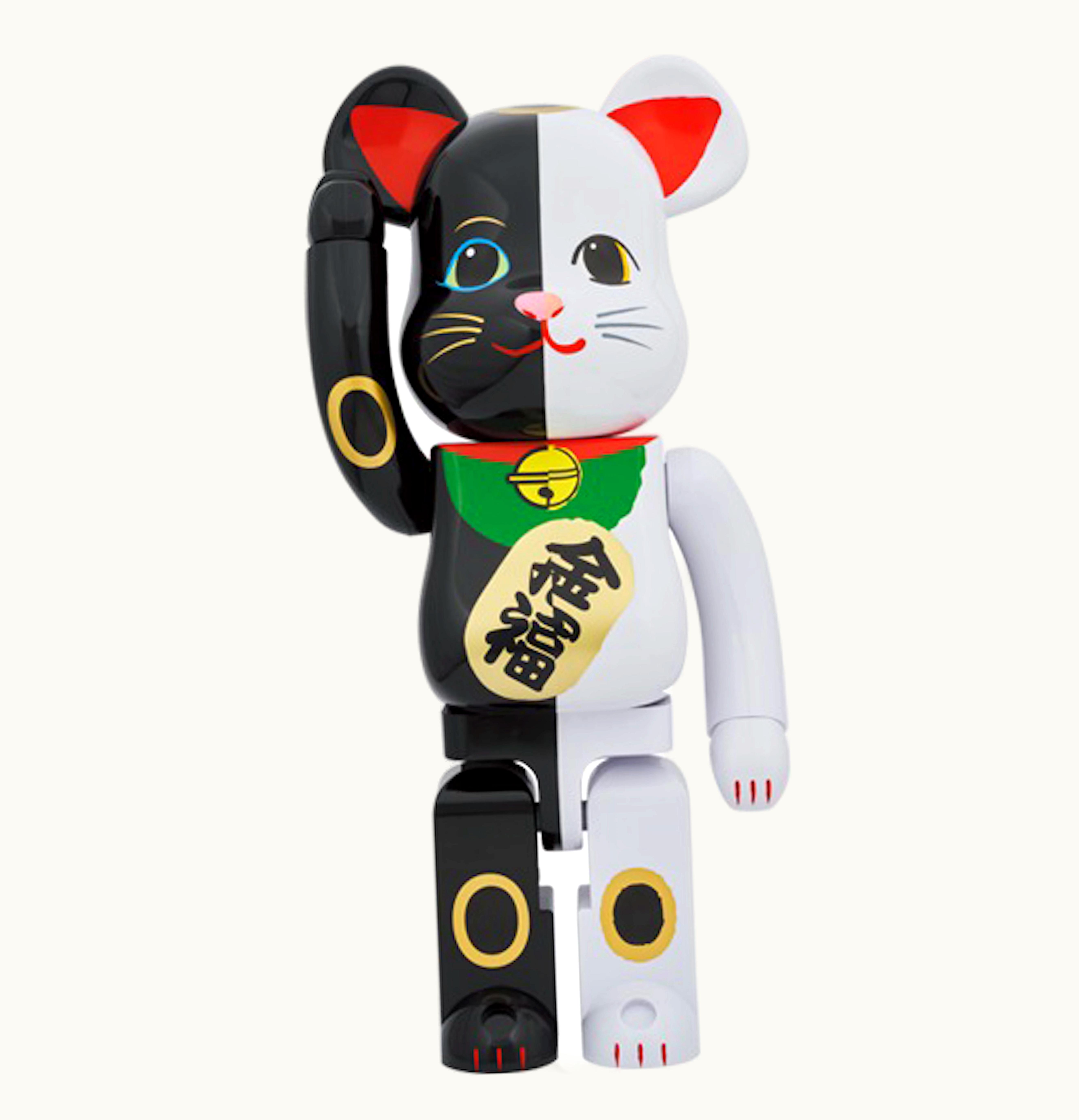 Bearbrick Bearbrick Maneki Neko Invitation Black X Fortune White 1000