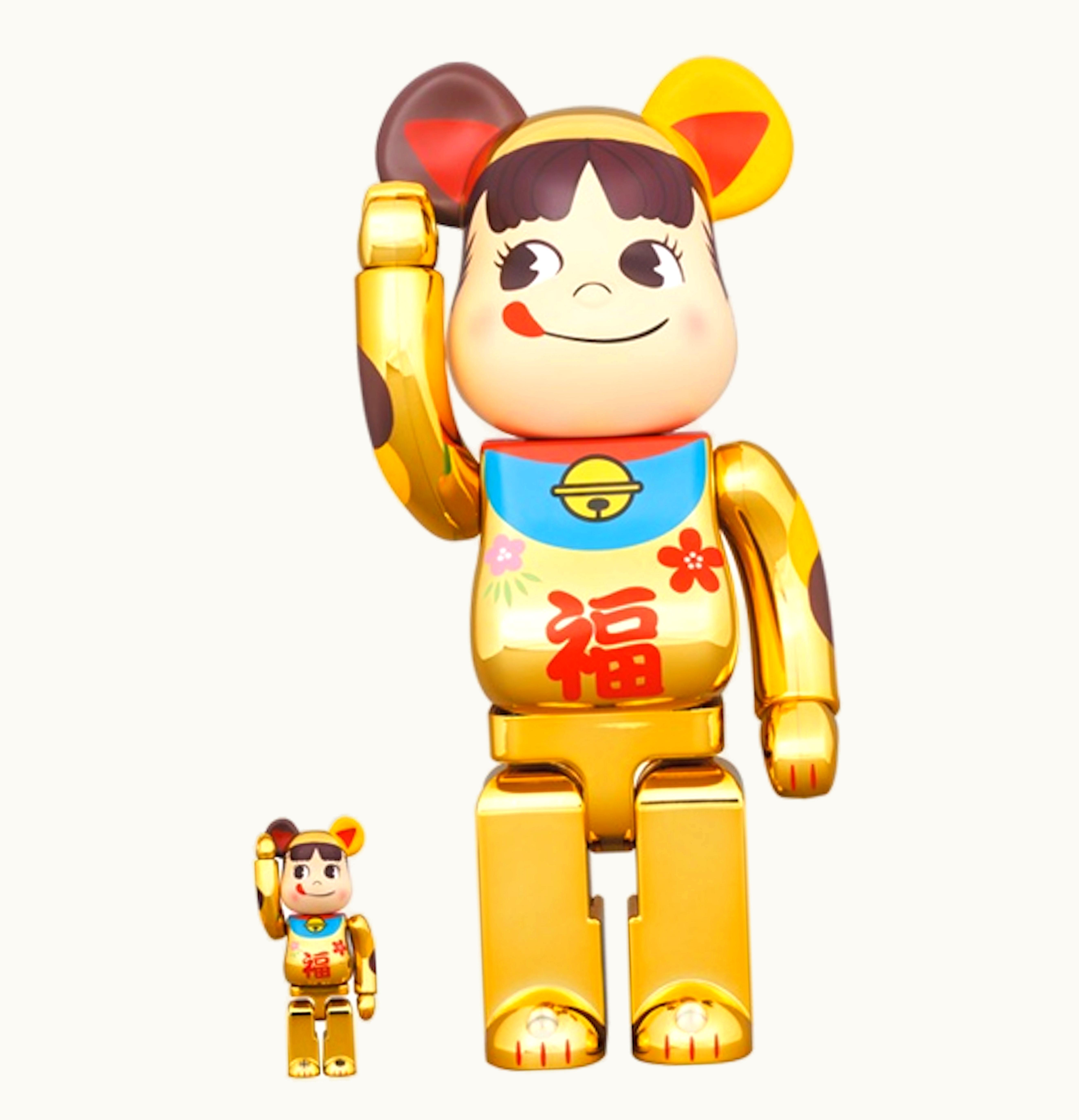 Bearbrick Bearbrick Maneki Neko Peko Chan Fuku 100 400 Set Gold Plated