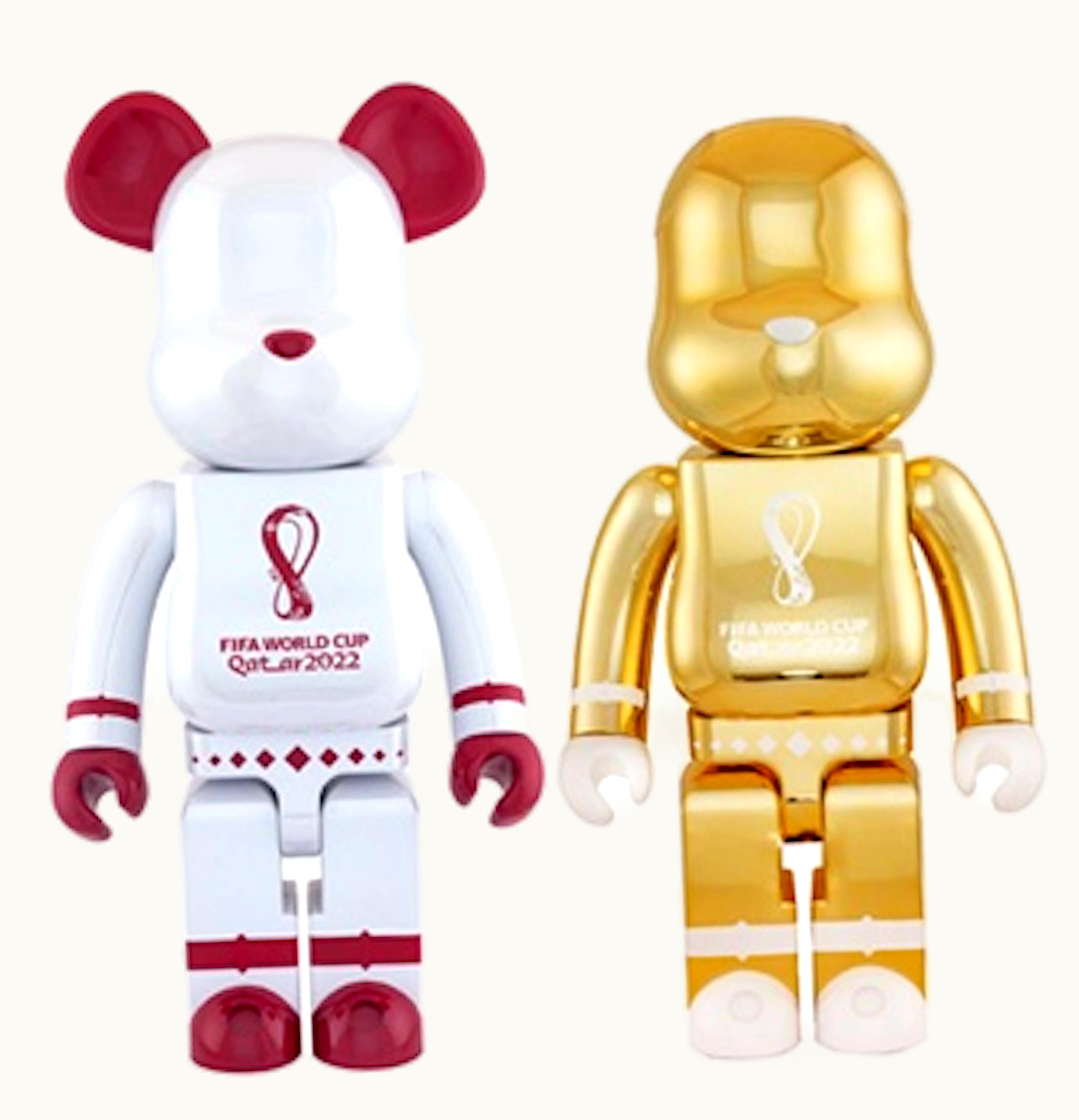 Bearbrick Bearbrick x FIFA World Cup Qatar 2022 1000 Set of 2 White Chrome Gold