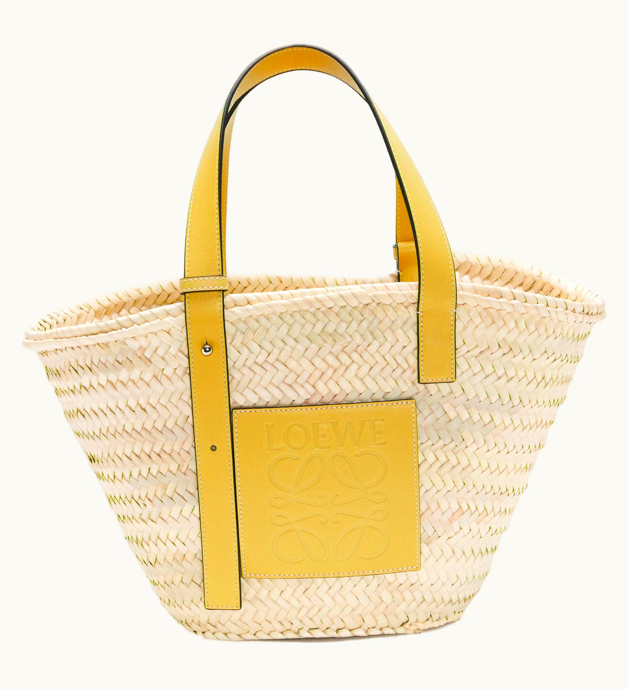 LOEWE Loewe X Howls Basket Bag In Palm Leaf And Calfskin Yellow
