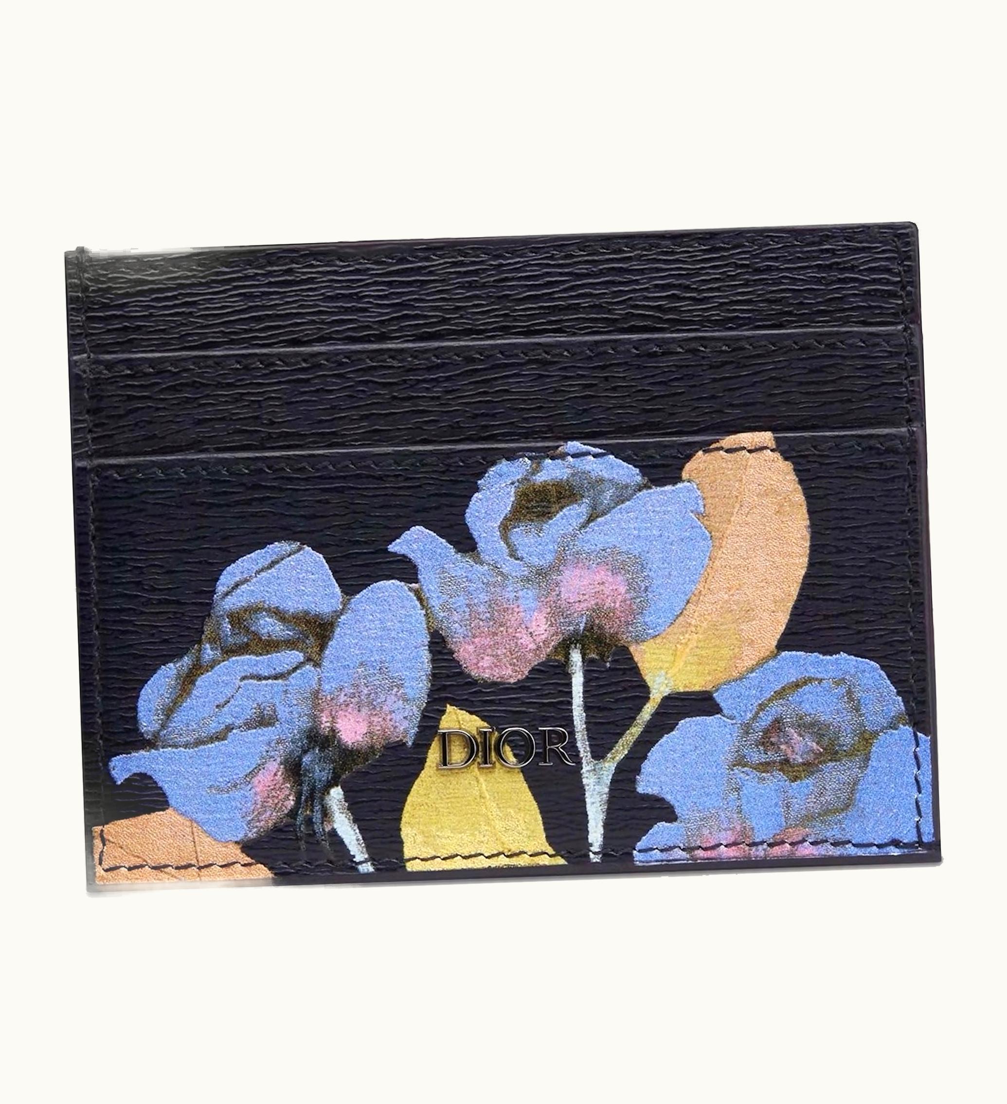 Dior Card Holder Textured Calfskin Alex Foxton Print Navy Blue