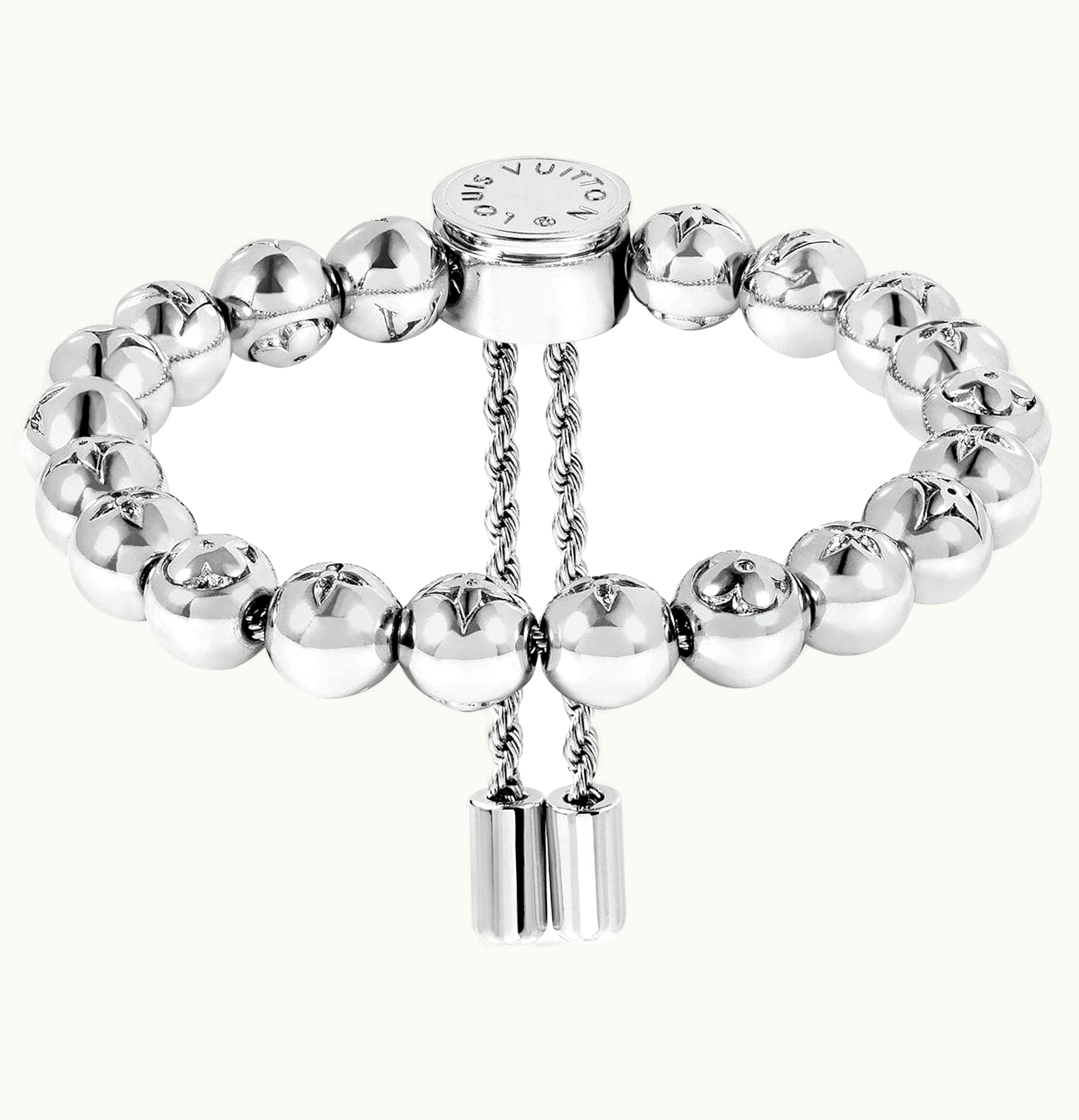 Louis Vuitton Pearls Bracelet Engraved Monogram Silver