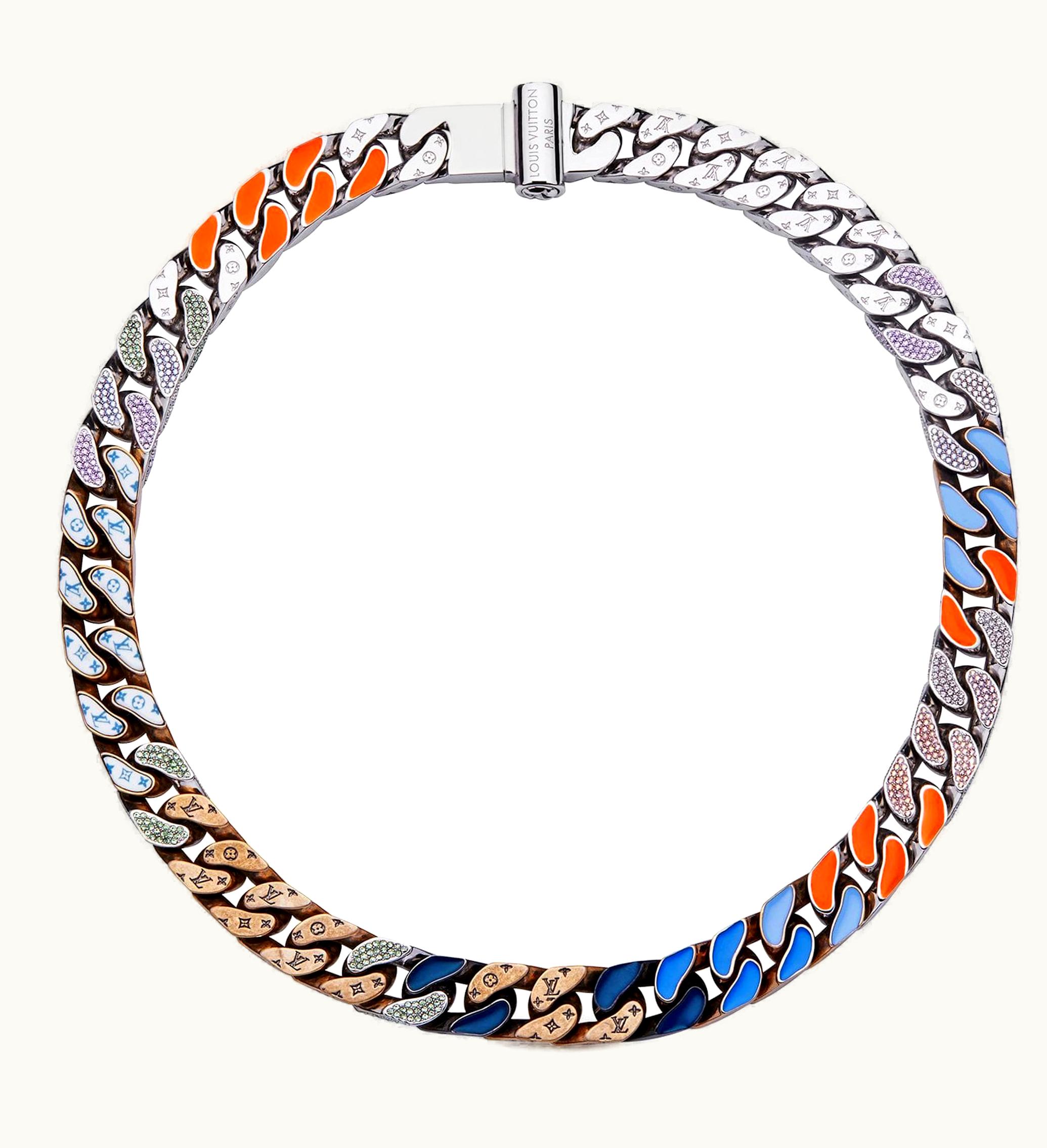 Louis Vuitton Chain Links Patches Necklace Engraved Monogram Multicolor