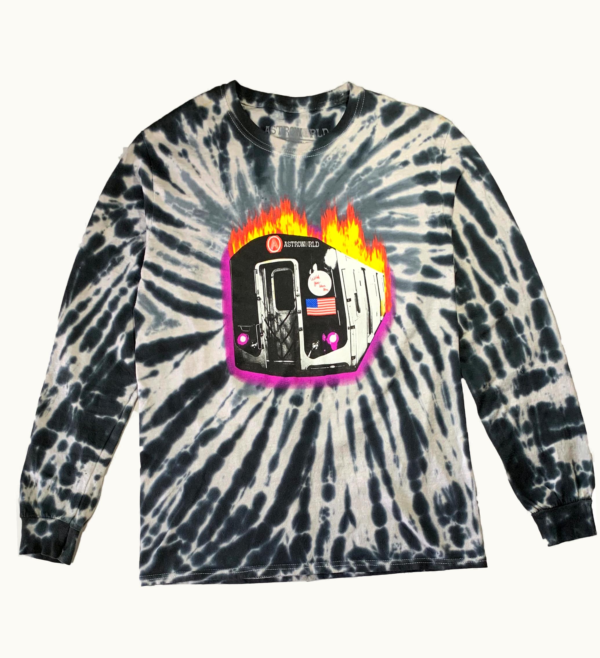 Travis Scott Travis Scott Astroworld Tour Burning Train Barclays L S Tee Tie Dye