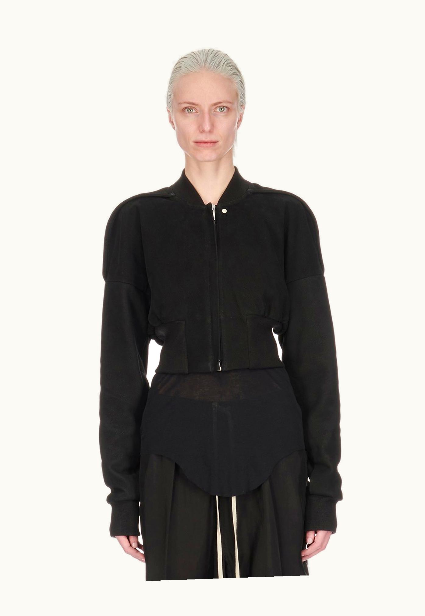 Rick Owens Rick Owens SS24 Lido Flight Jkt Cropped In Black Grainy Nubuck