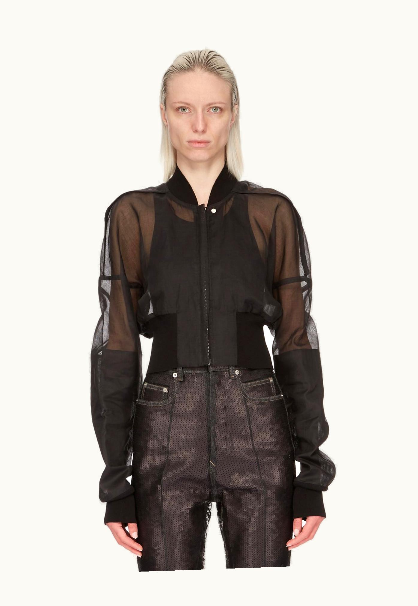 Rick Owens Rick Owens SS24 Lido Flight Jkt Cropped In Black Cotton Organdy