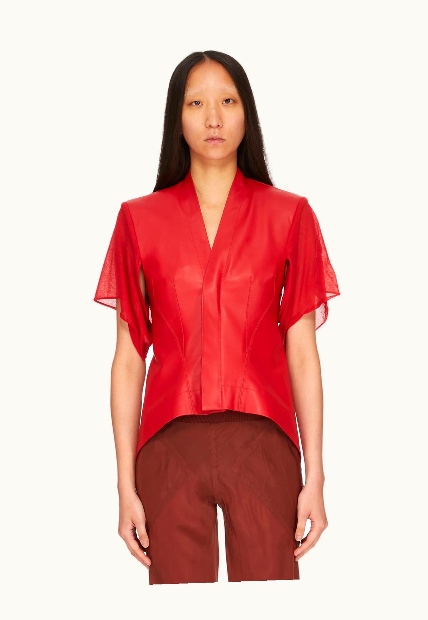 Rick Owens Rick Owens SS24 Lido Tommy V Biker In Cardinal Red Peached Lamb Skin And Unstable Cotton