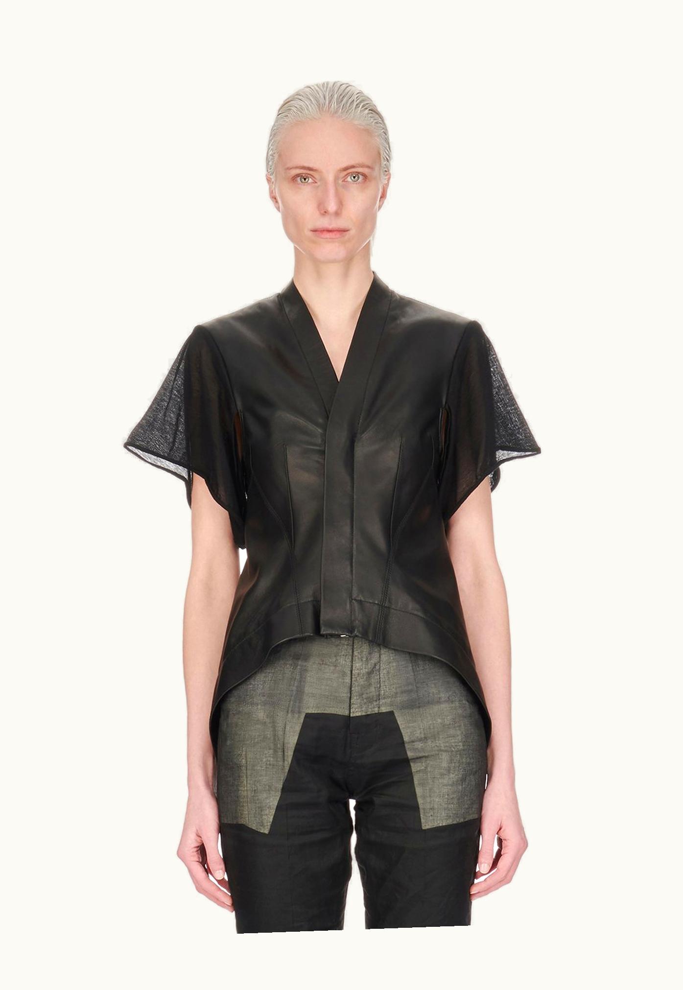 Rick Owens Rick Owens SS24 Lido Tommy V Biker In Black Peached Lamb Skin And Unstable Cotton