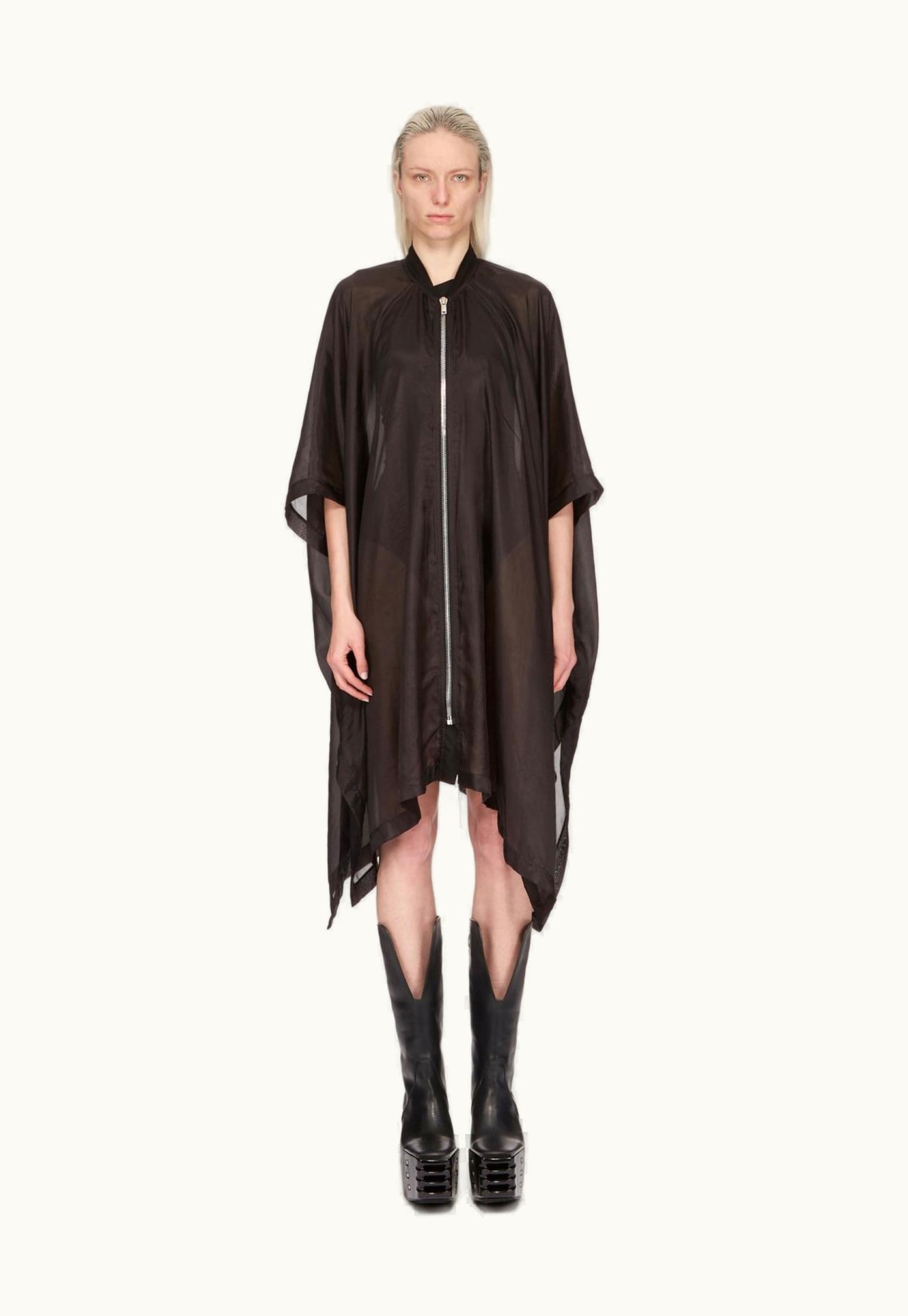 Rick Owens Rick Owens SS24 Lido Sl Poncho Flight In Black Washed Silk Habotai