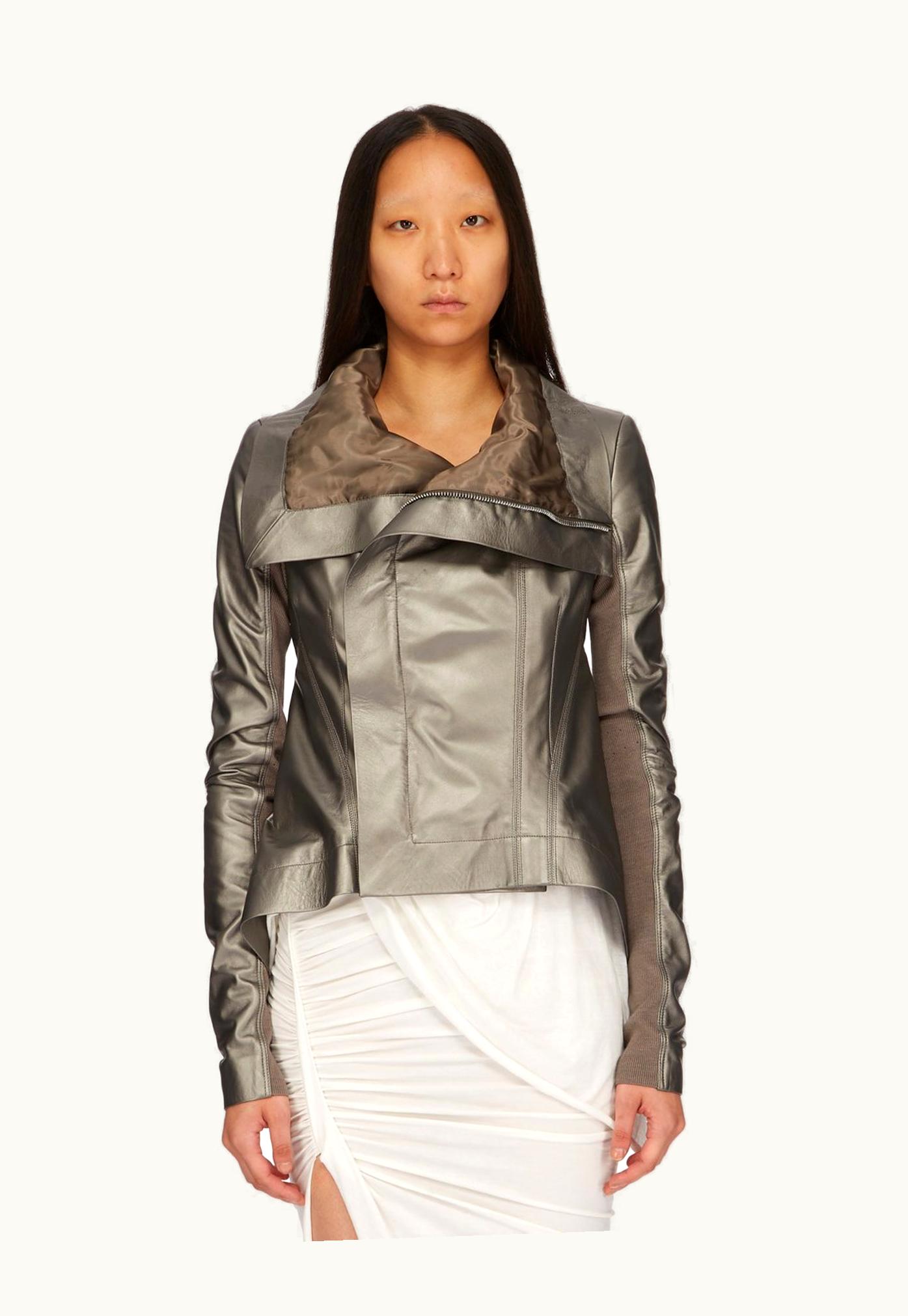 Rick Owens Rick Owens SS24 Lido Naska Biker In Gun Metal Metallic Peached Lamb Skin