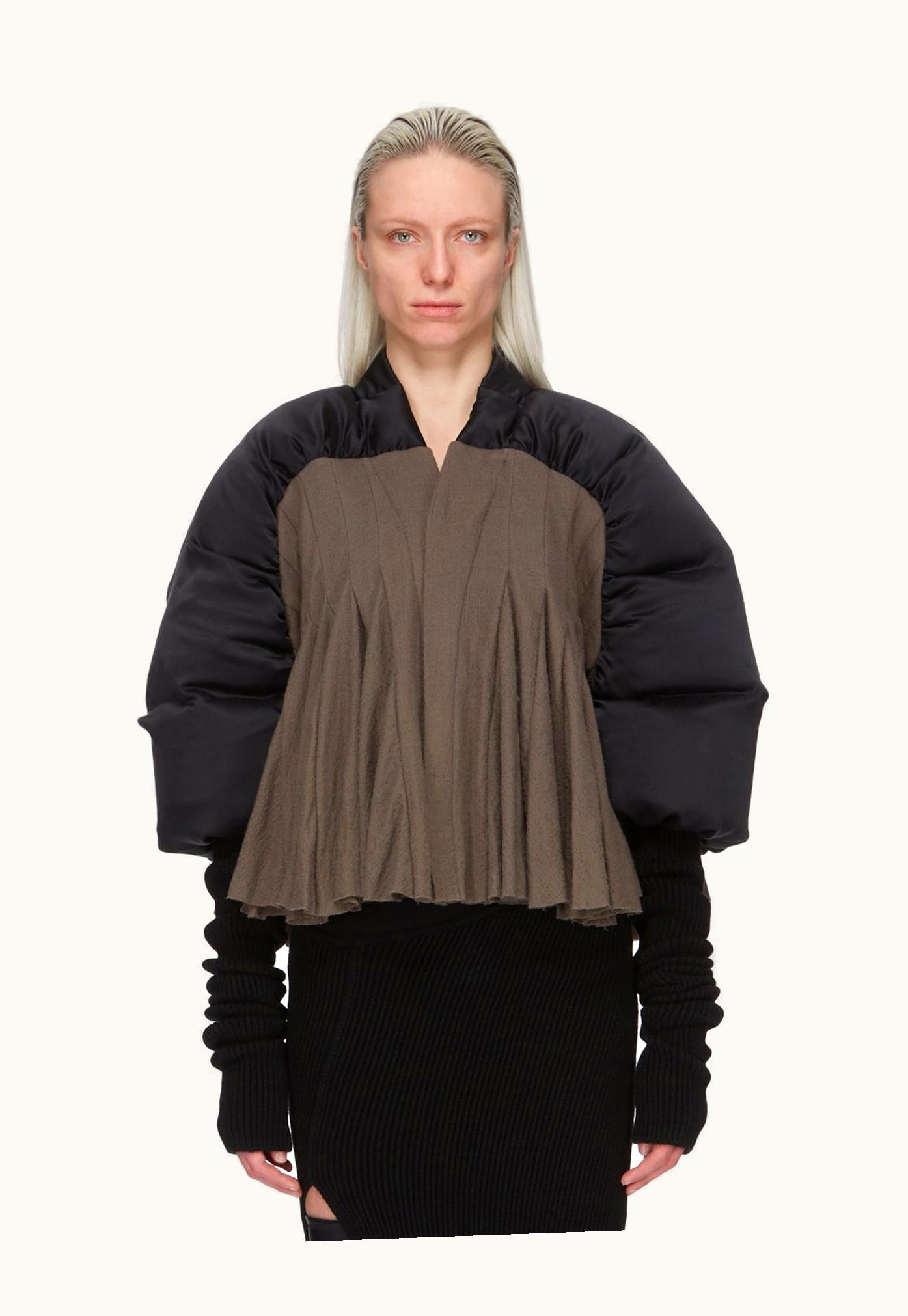 Rick Owens Rick Owens FW23 Luxor Duvetessa Cropped In Black And Dust Silk Charmeuse And Soft Wool Flannel