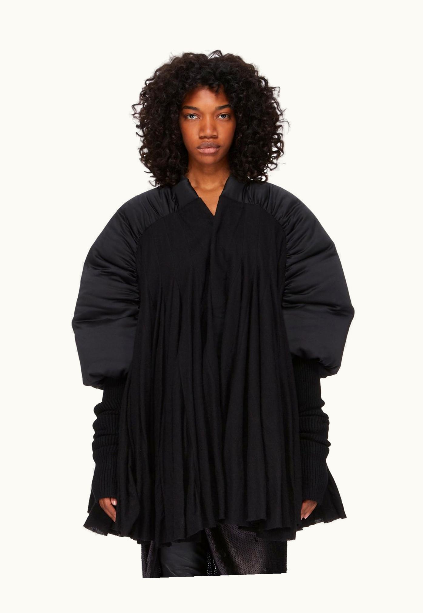 Rick Owens Rick Owens FW23 Luxor Runway Duvetessa In Black Silk Charmeuse And Soft Wool Flannel