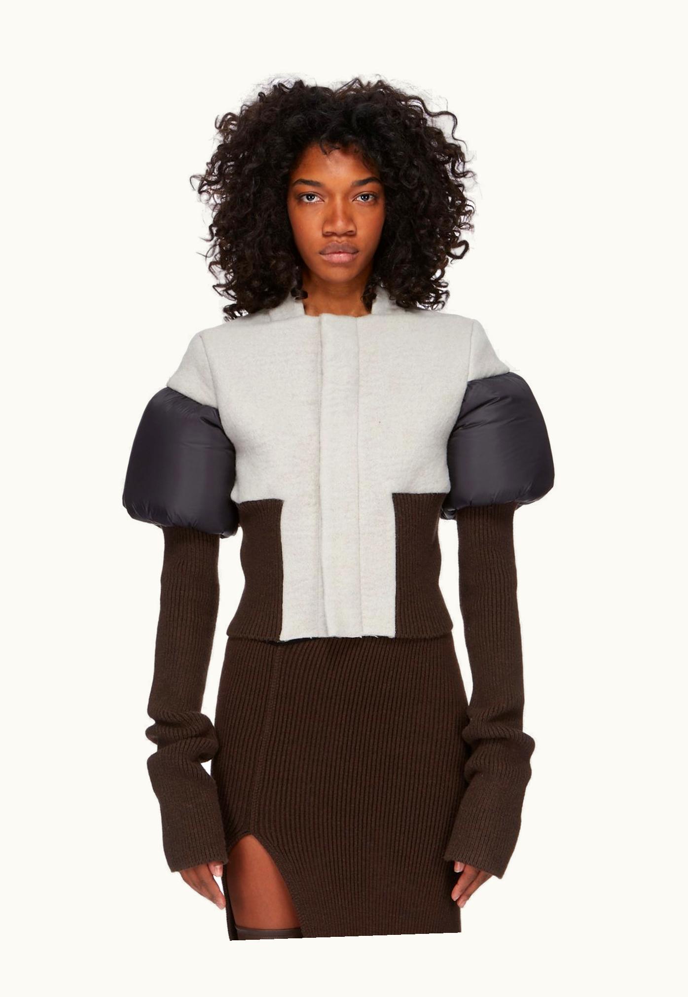 Rick Owens Rick Owens FW23 Luxor Runway Bouchon Jkt In Pearl, Black And Brown Boiled Wool And Recycled Nylon