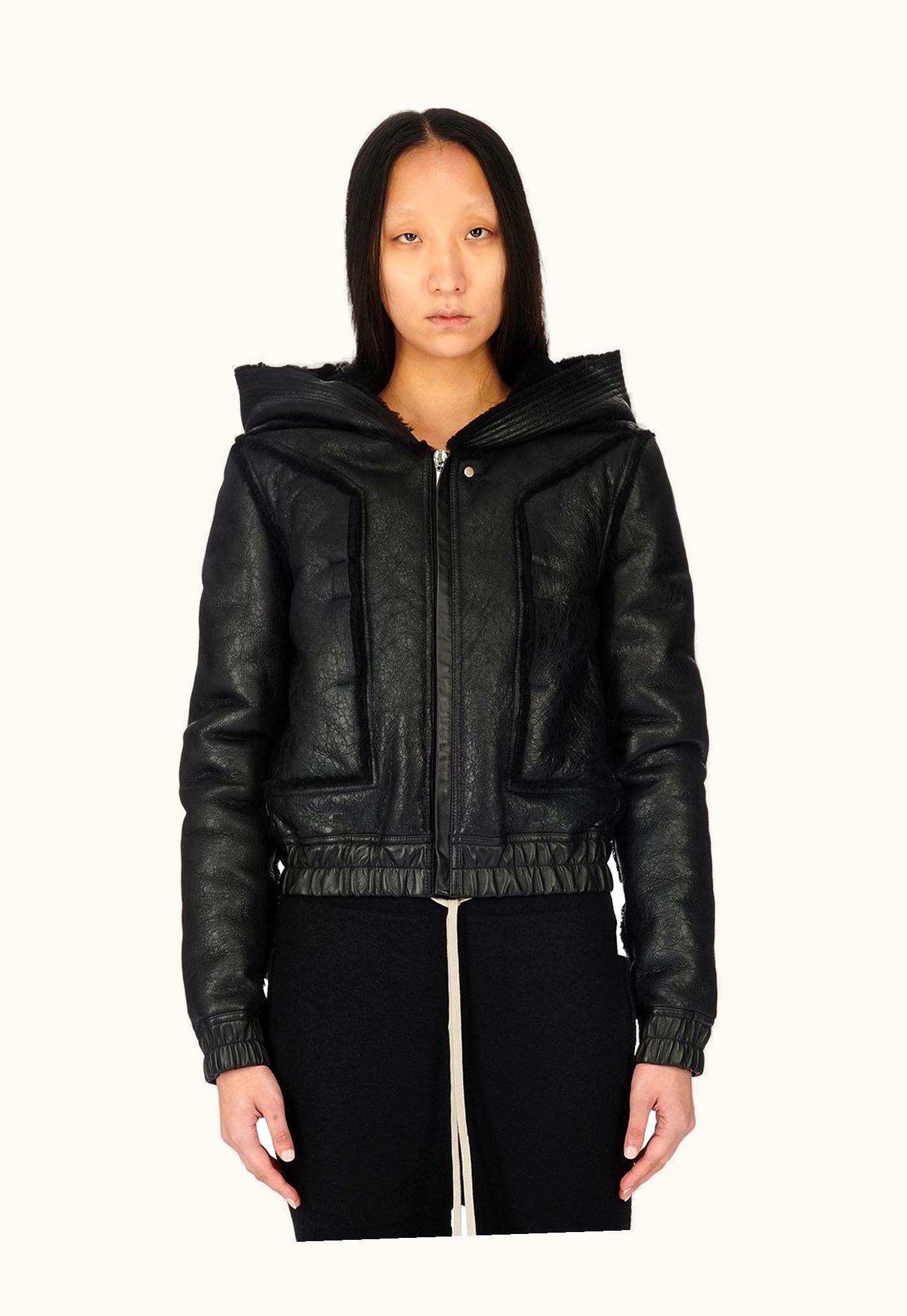 Rick Owens Rick Owens FW23 Luxor Edfu Hooded Jkt In Black Butter Lamb Shearling