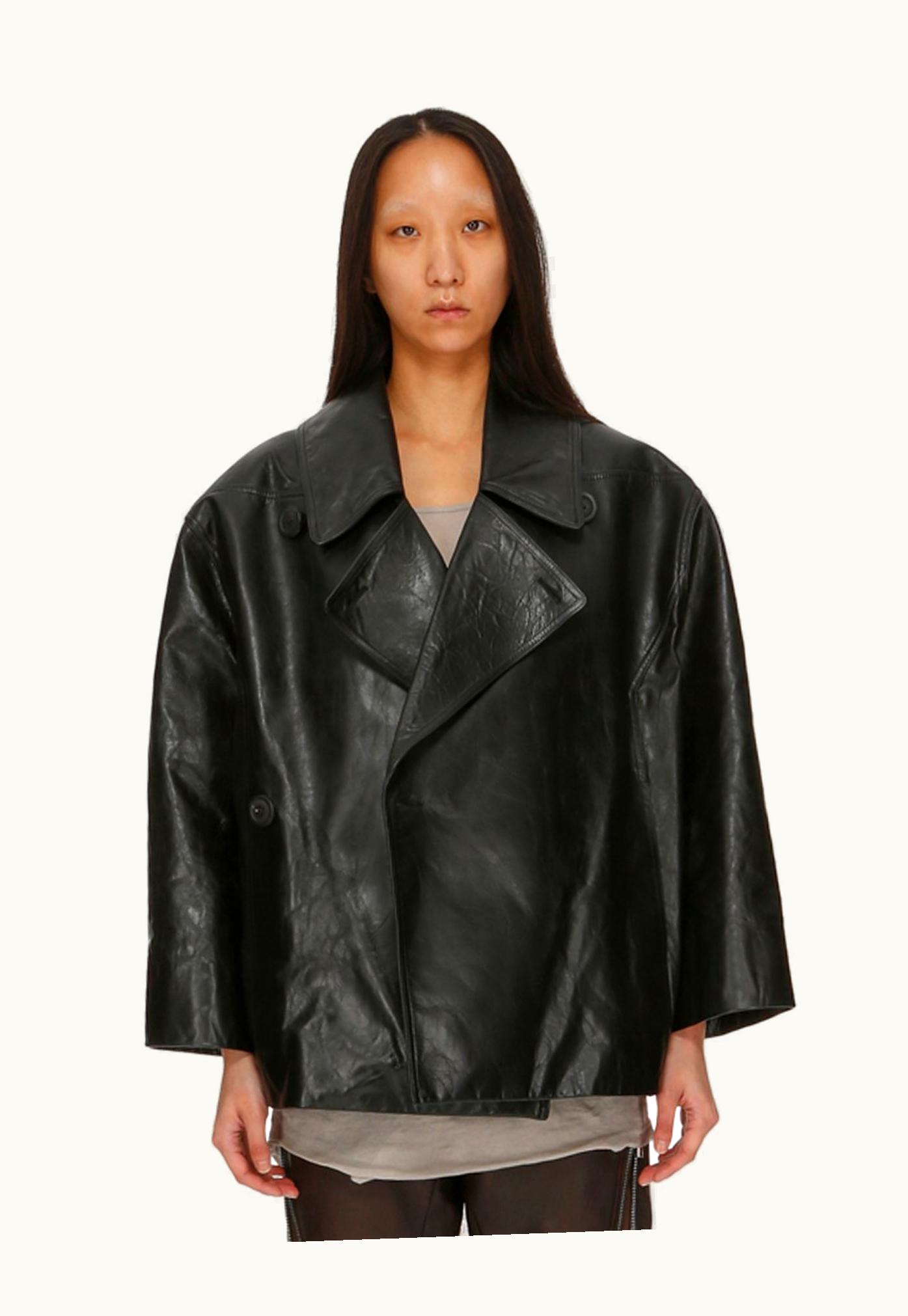 Rick Owens Rick Owens FW23 Luxor Cropped Drella In Black Glaslux, Glossy Calf Leather