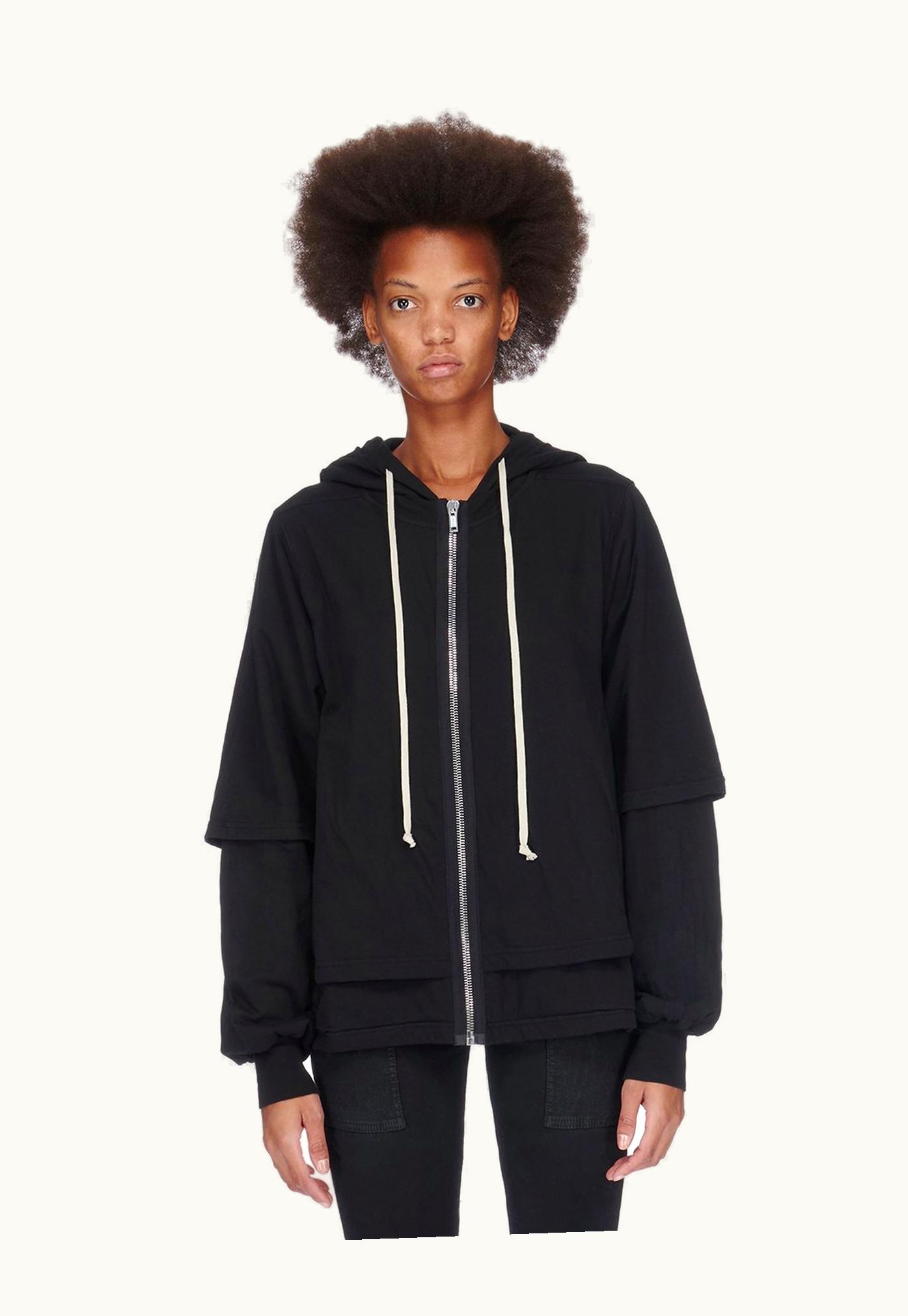 Rick Owens Rick Owens FW23 Luxor Zipped Hustler Hoodie In Black Medium Weight Cotton Jersey
