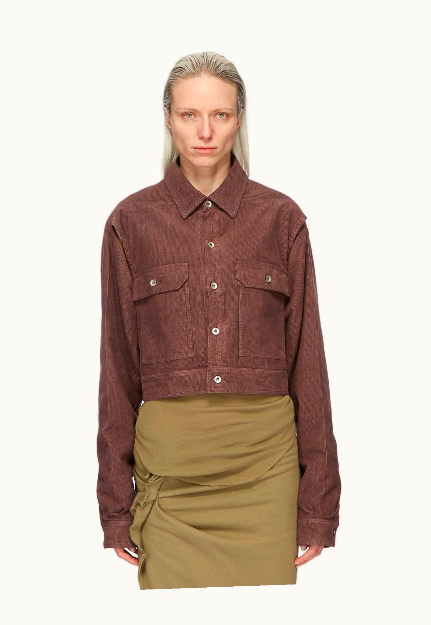 Rick Owens Rick Owens DRKSHDW FW23 Luxor Cape Sleeve Cropped Outershirt In Mauve Cotton Corduroy