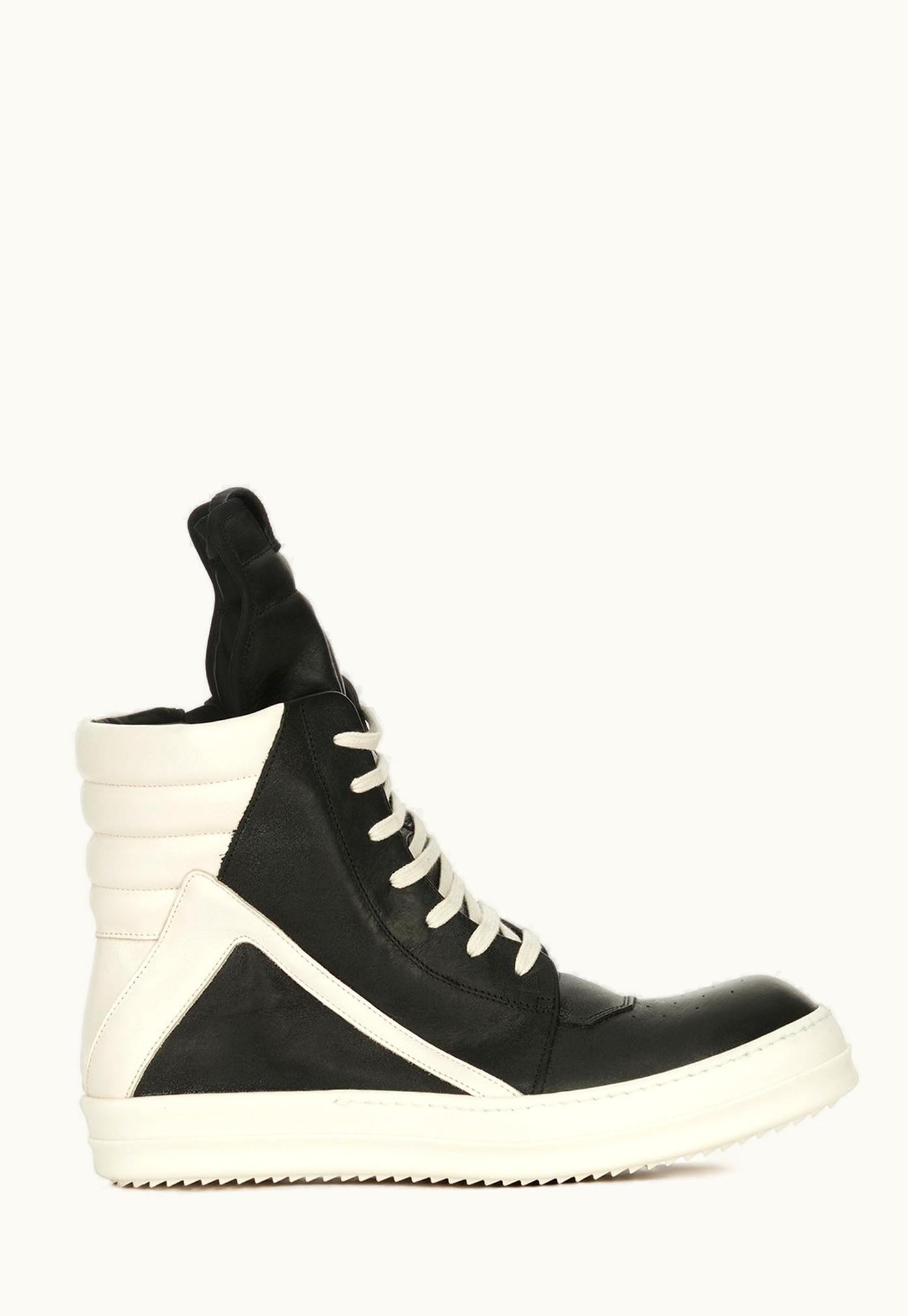 Rick Owens Rick Owens Lido Geobasket SS24 High-Top Leather Sneakers in Black/Milk