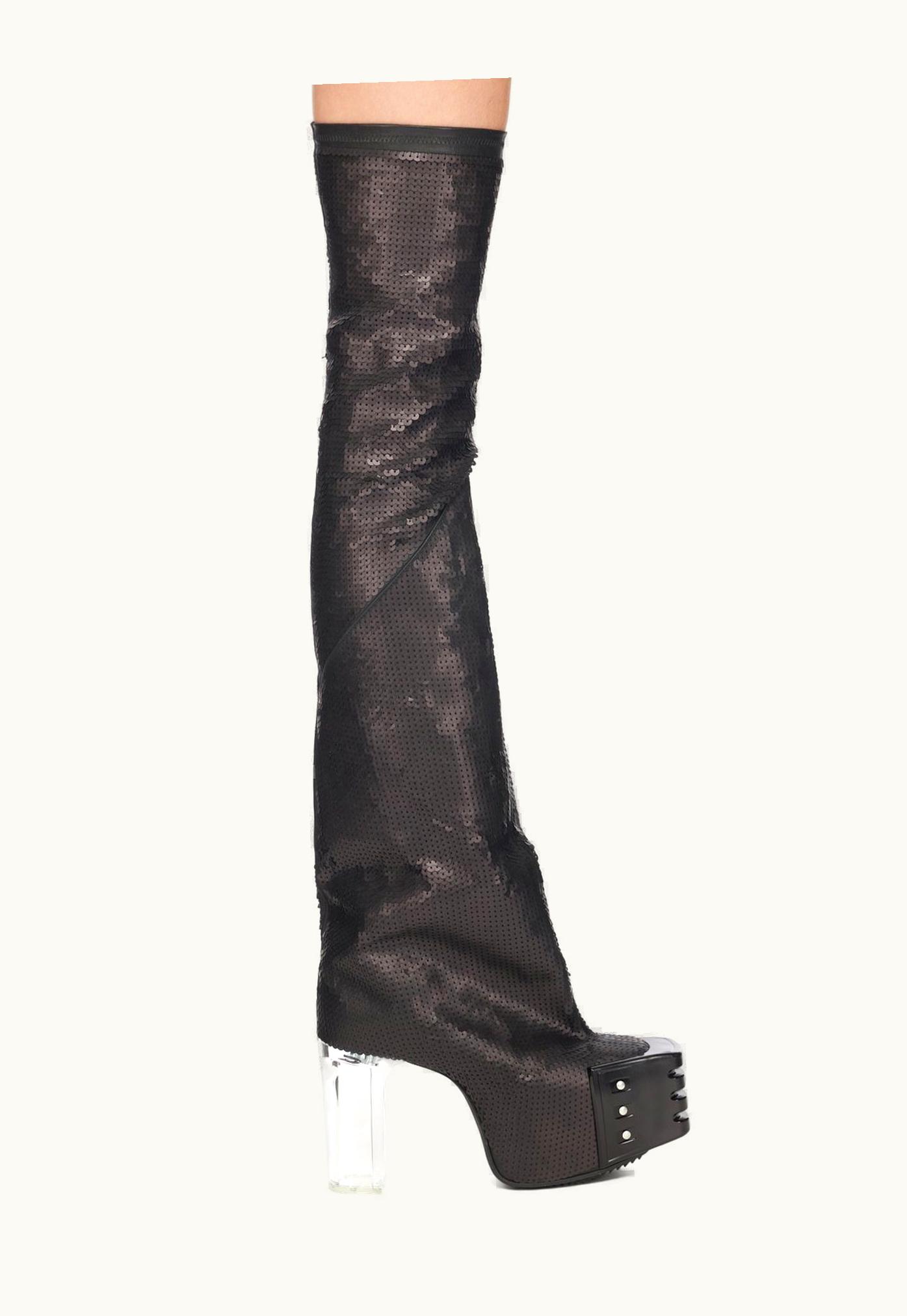 Rick Owens Rick Owens FW23 Luxor Runway Flared Platforms 45 In Black Sequin Embroidered Stretch Lamb Leather And Ravenna Calf Leather