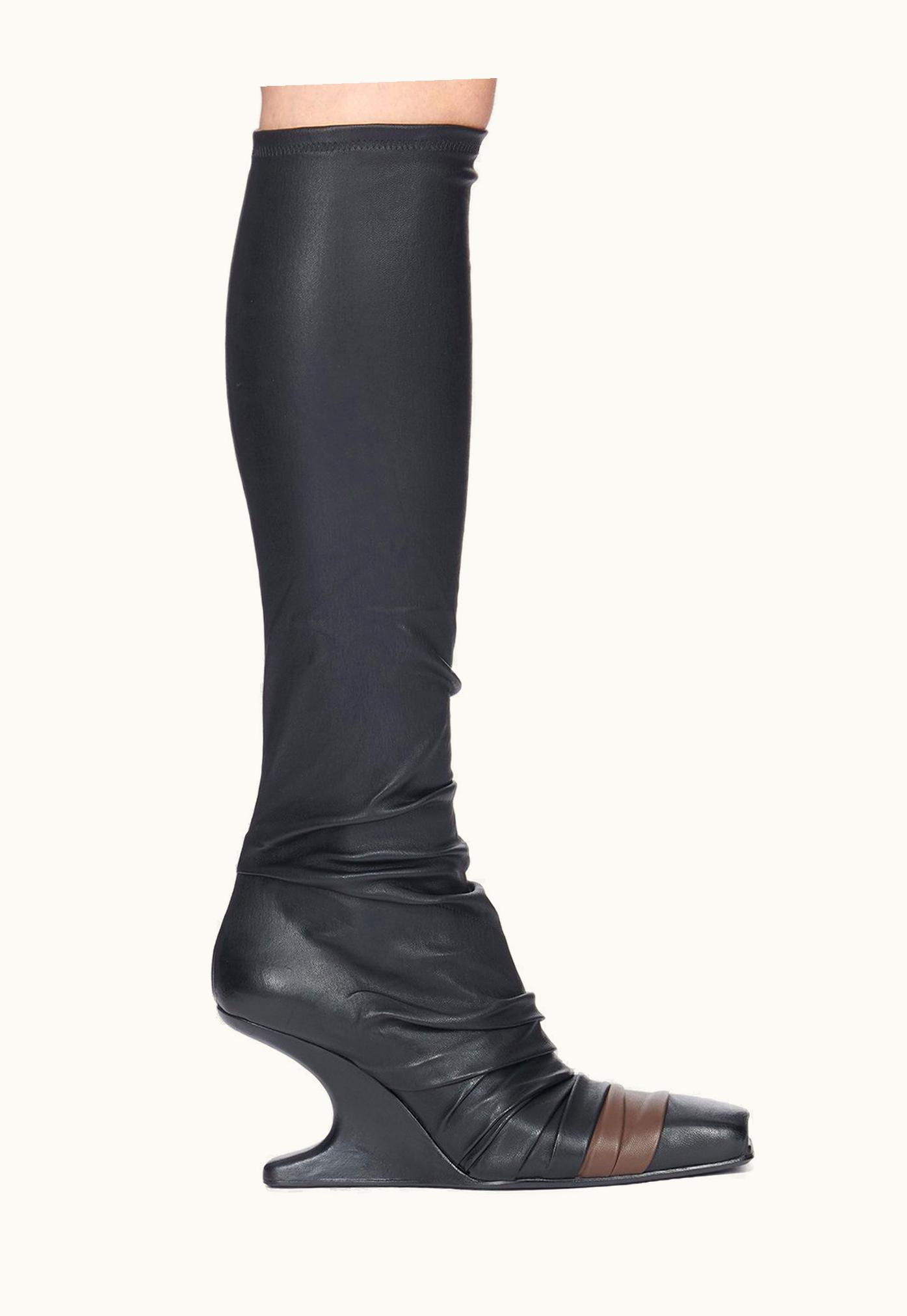 Rick Owens Rick Owens FW23 Luxor Cantilever 8 Sisy In Black And Brown Stretch Lamb Leather And Long Hair Pony