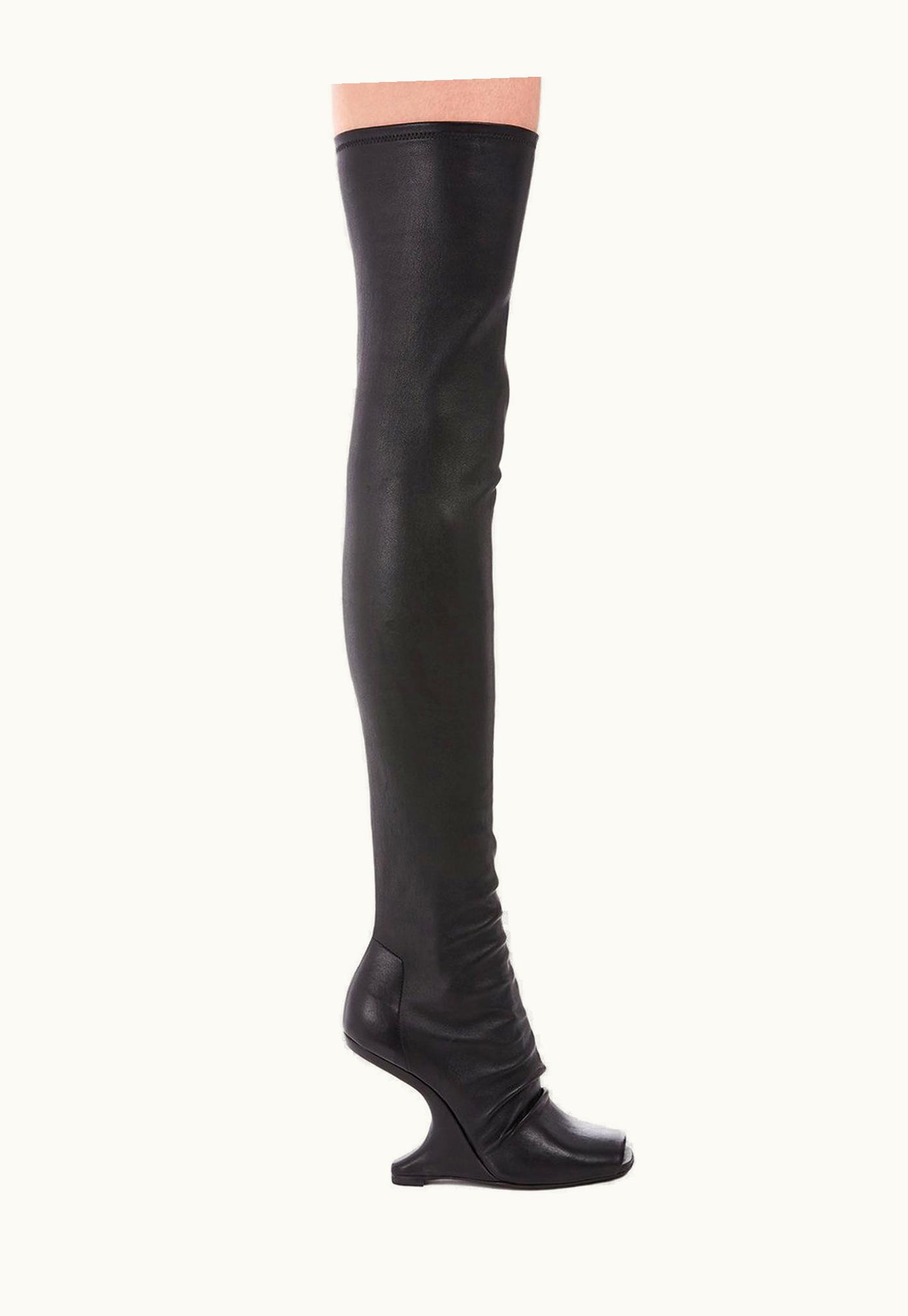 Rick Owens Rick Owens FW23 Luxor Cantilever 11 Thigh High In Black Stretch Lamb Leather