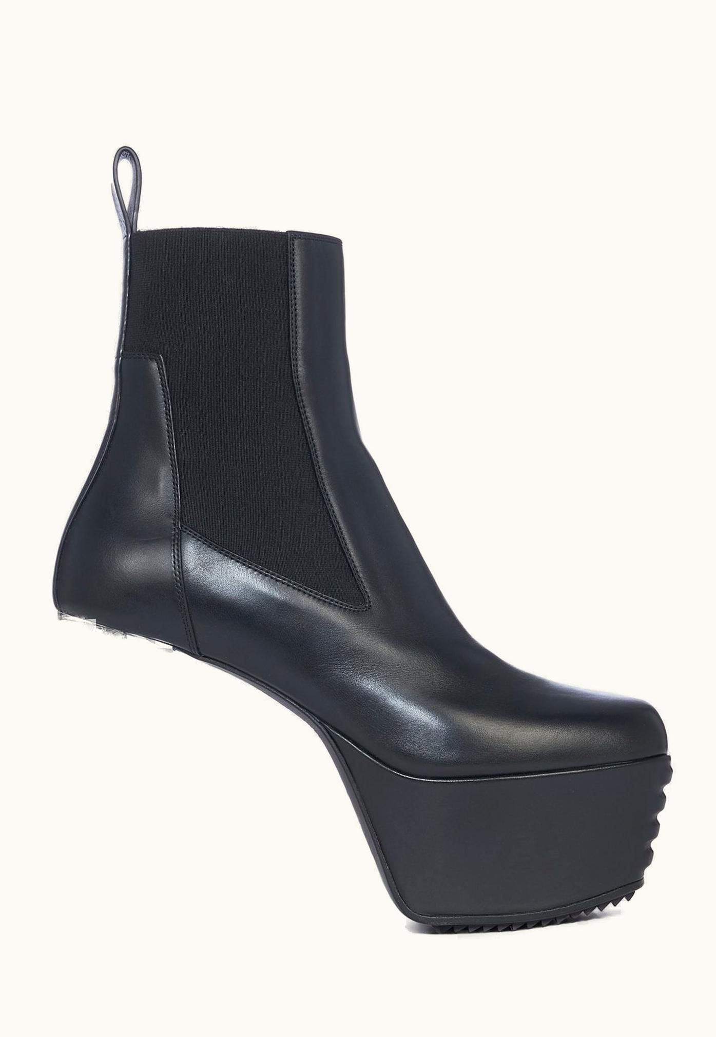 Rick Owens Rick Owens FW23 Luxor Minimal Grill Beatle 65 Platform Ankle Boots in Black Cortina Grease Calf Leather