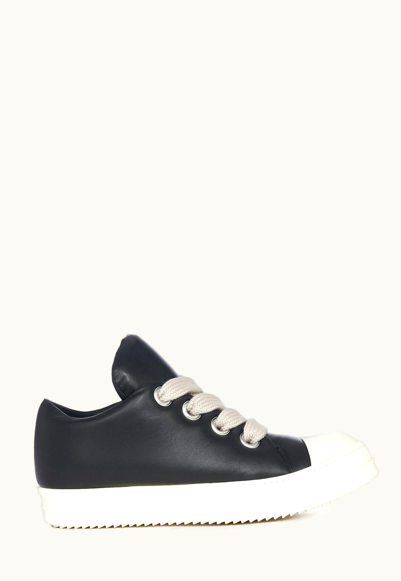Rick Owens Rick Owens Luxor Jumbo Lace Padded Low Sneakers in Black and Milk Lambskin